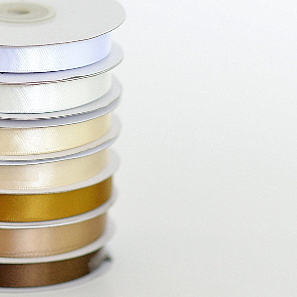 Cream, beige, white, gold, sable, brown double sided satin ribbon full roll 25m 6 / 12 mm neutral Gift Wrap Gift Ribbon Decoration Wrapping