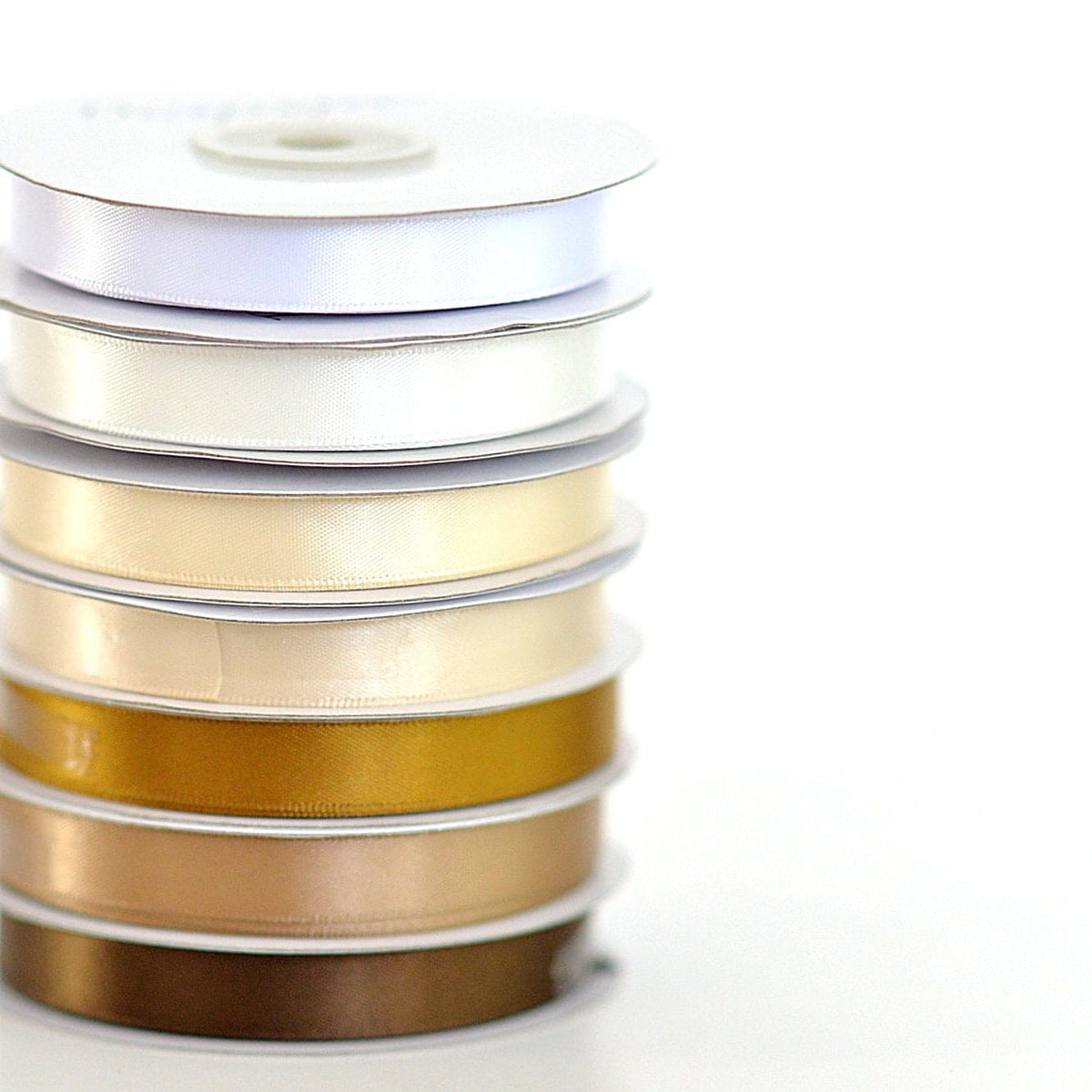 Cream, beige, white, gold, sable, brown double sided satin ribbon full roll 25m 6 / 12 mm neutral Gift Wrap Gift Ribbon Decoration Wrapping