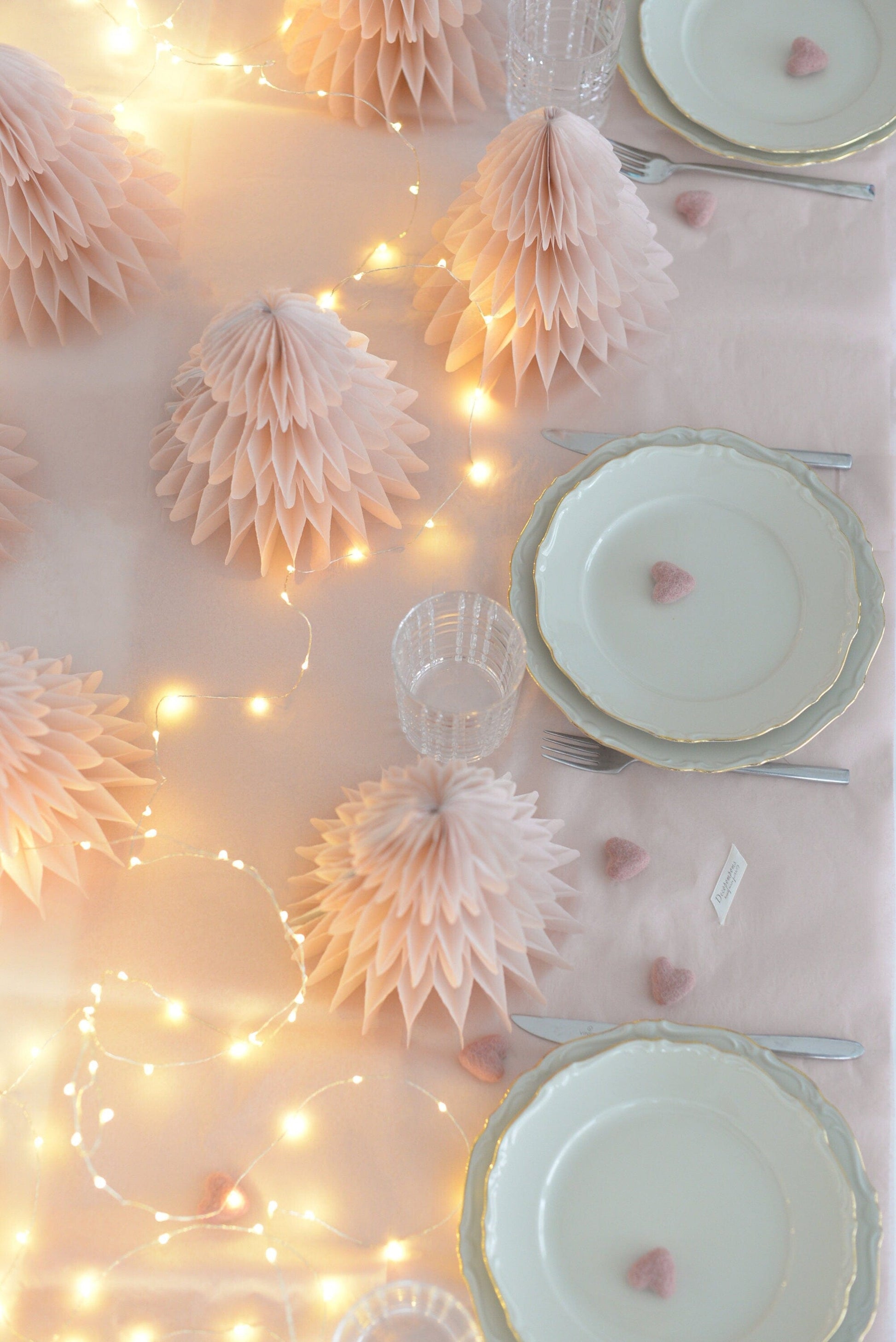 Dusty pink paper honeycomb Christmas tree | Blush Honeycomb Christmas tree paper decorations | Festive home decor