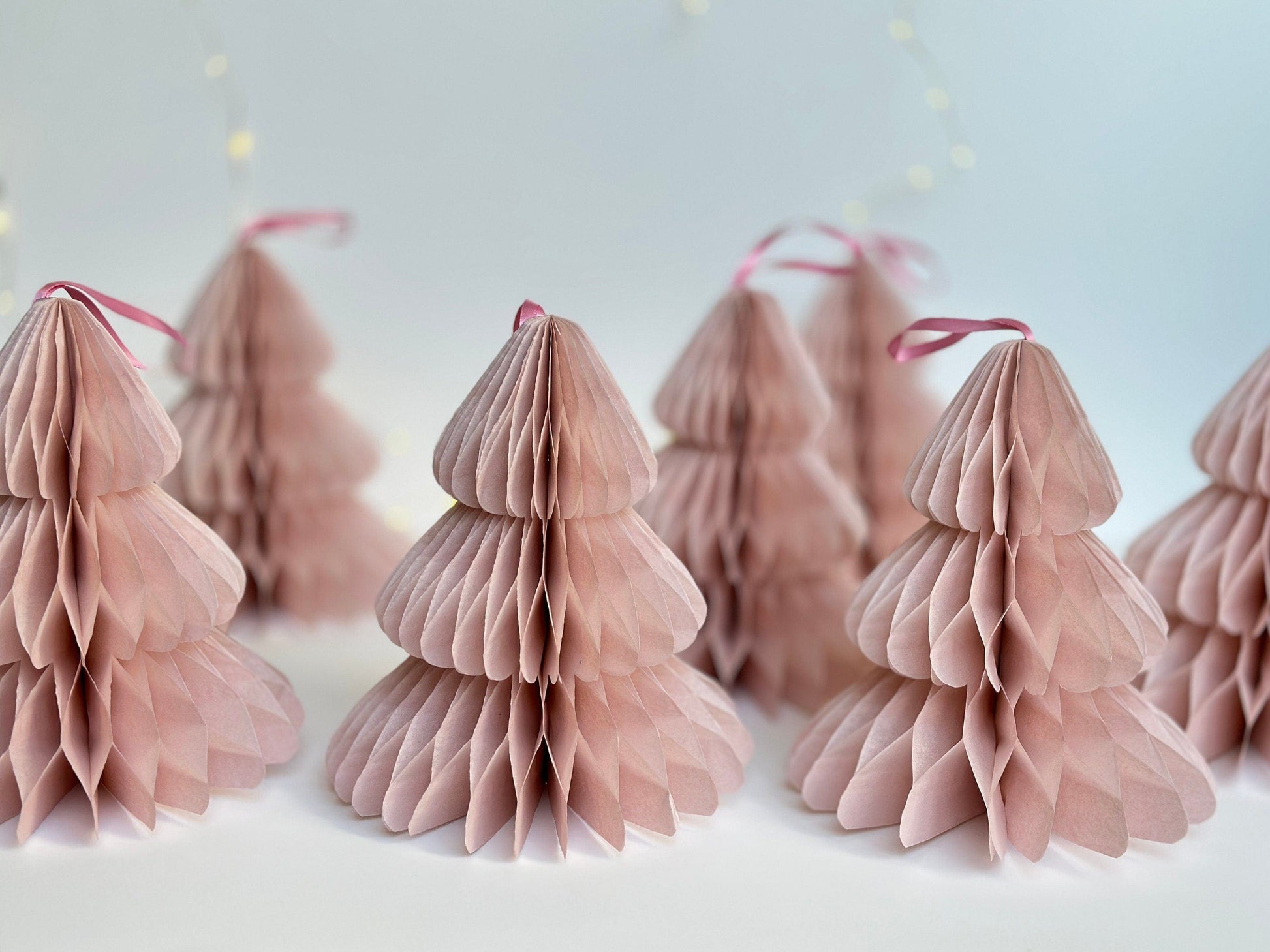 Dusty pink paper honeycomb Christmas tree | Blush Honeycomb Christmas tree paper decorations | Festive home decor