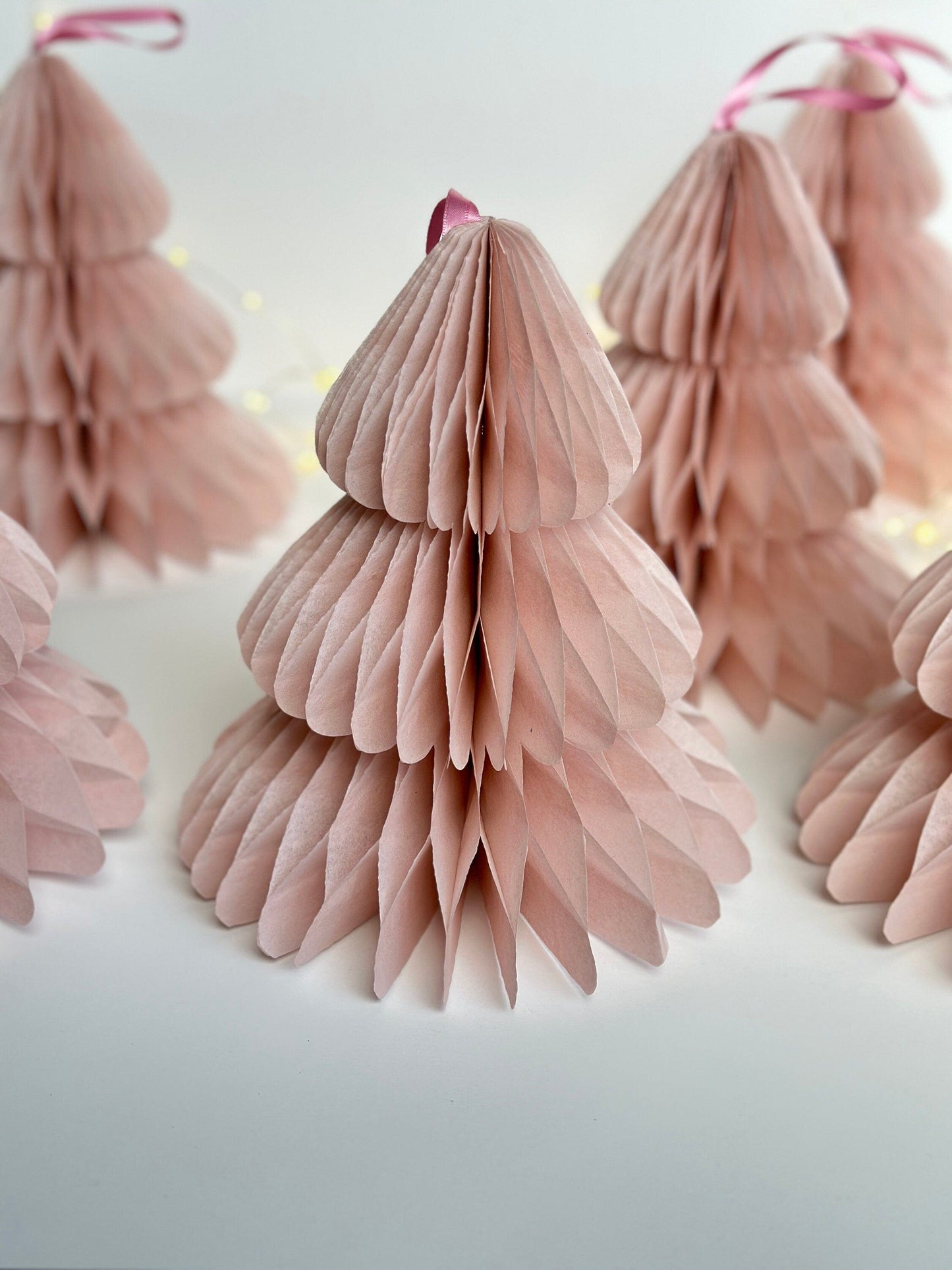 Dusty pink paper honeycomb Christmas tree | Blush Honeycomb Christmas tree paper decorations | Festive home decor