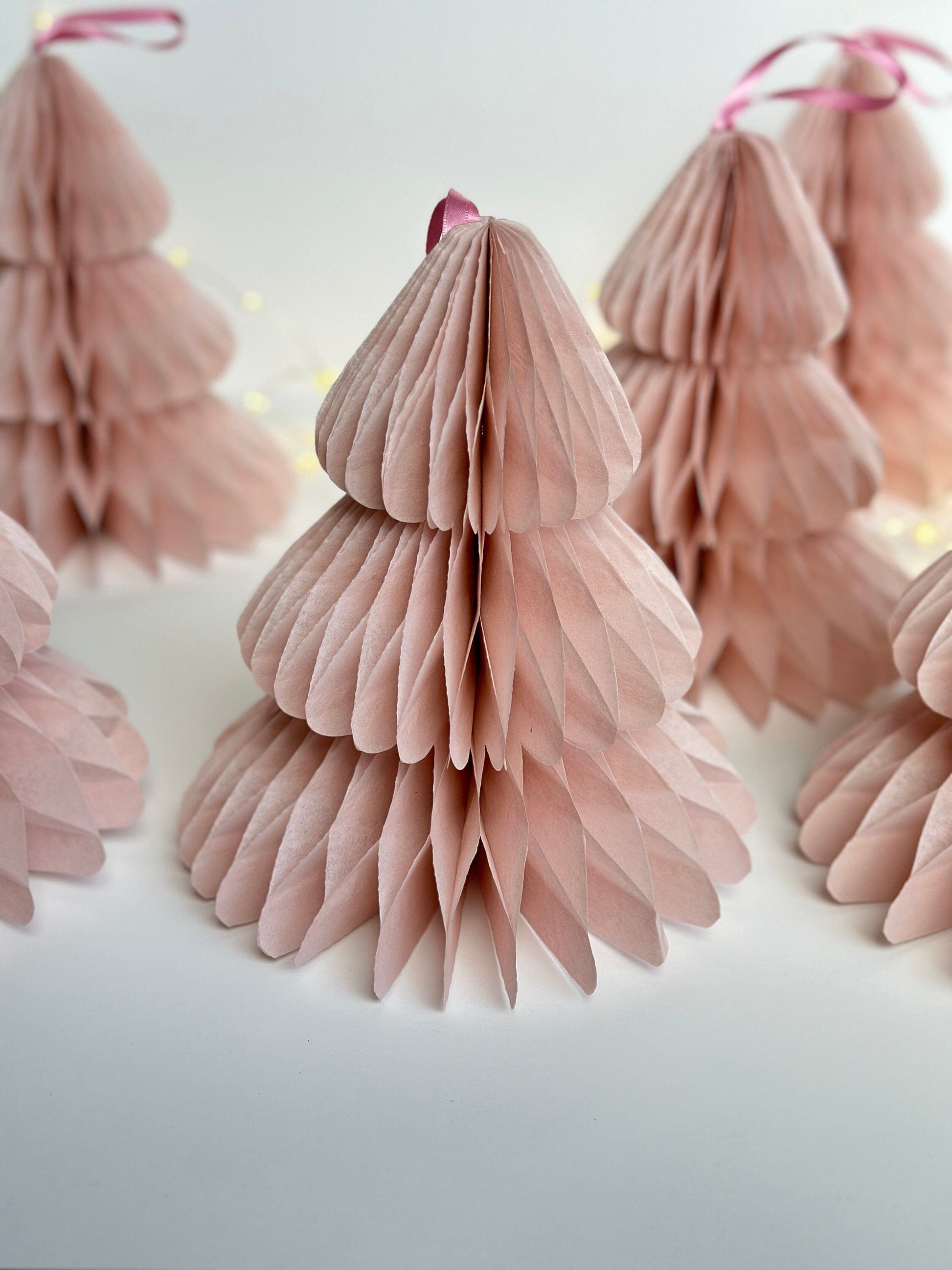 Dusty pink paper honeycomb Christmas tree | Blush Honeycomb Christmas tree paper decorations | Festive home decor