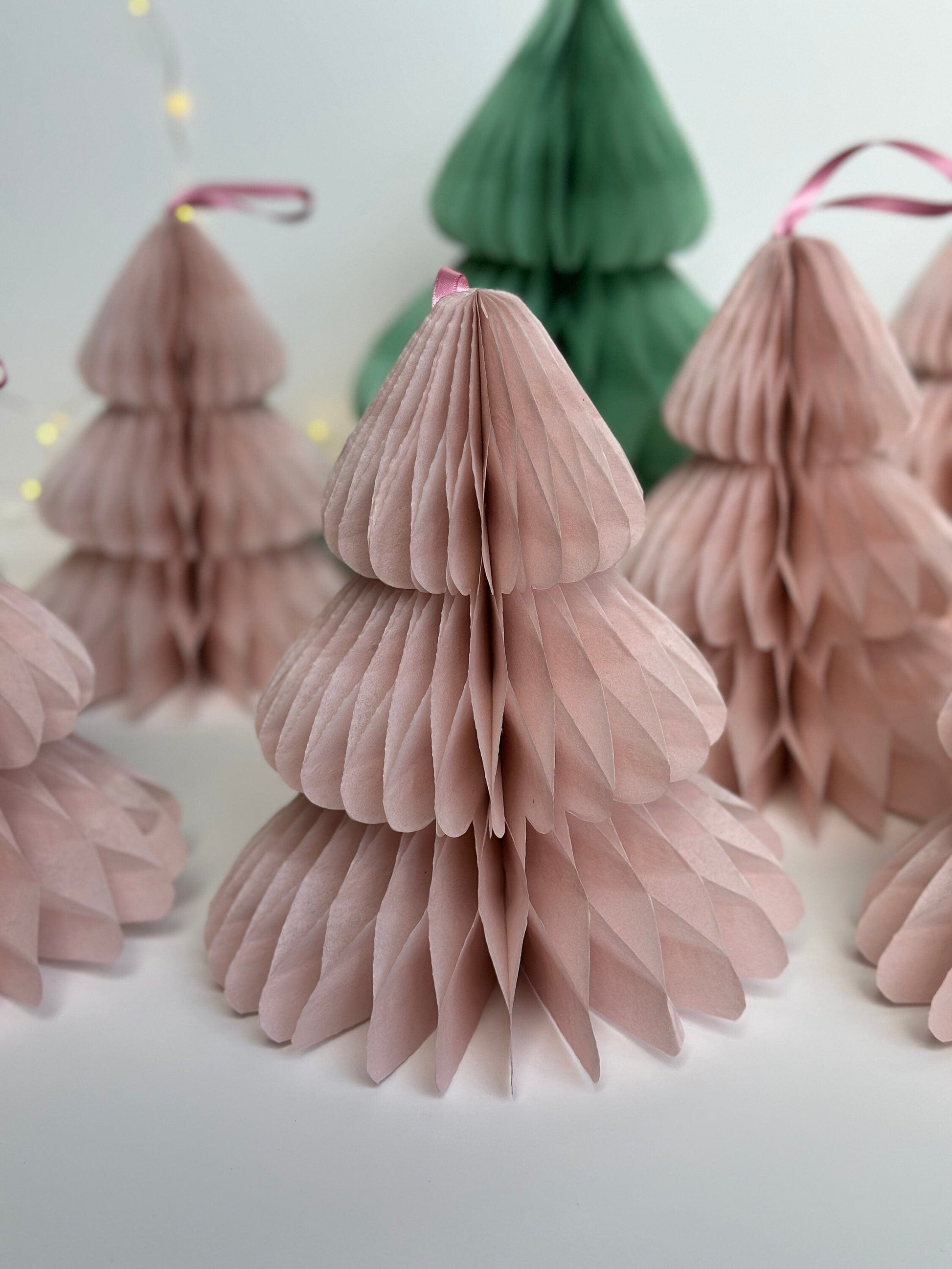 Dusty pink paper honeycomb Christmas tree | Blush Honeycomb Christmas tree paper decorations | Festive home decor