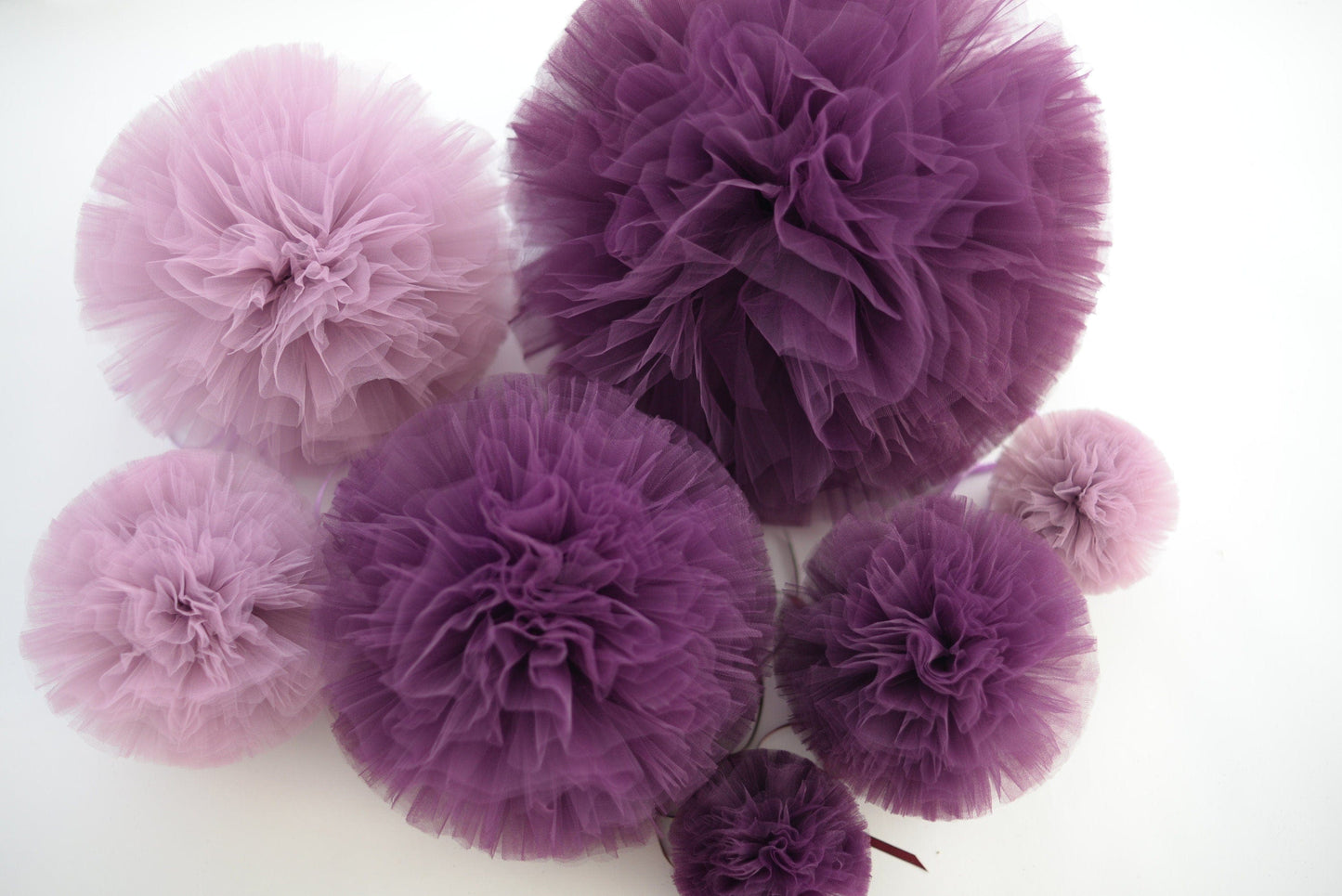 Plum Tulle Pom Poms mauve, purple wedding decorations, quality Tulle balls, hanging decorations, nursery pompoms, boho wedding, soft net Extr large 15'/40cm
