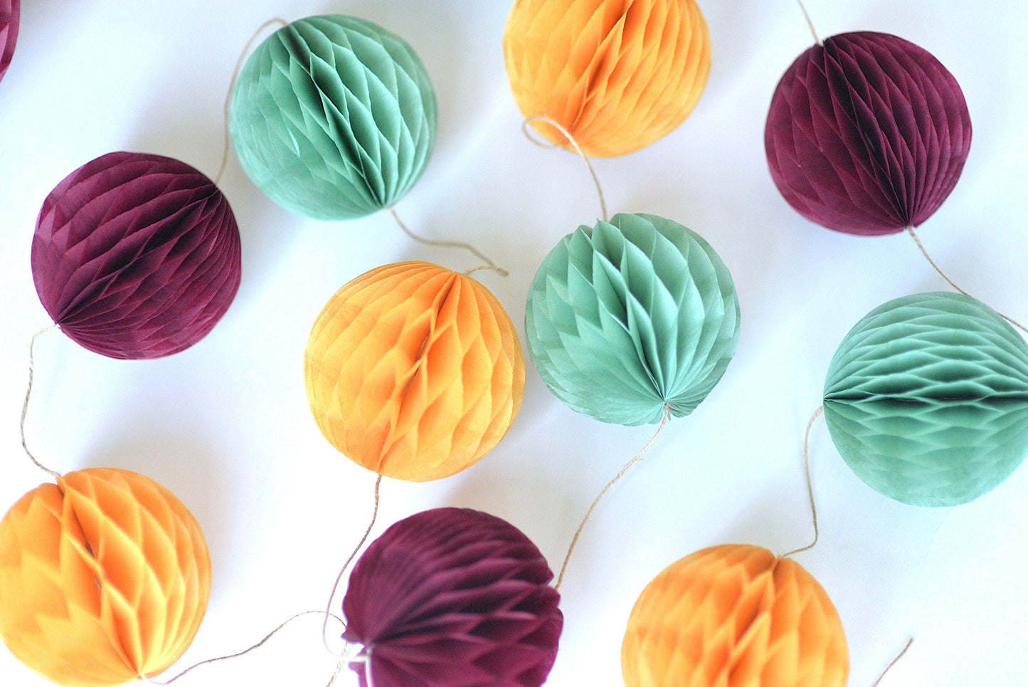 Fall colour paper honeycomb garland - mustard, dusty green, burgundy party banner fall baby shower ideas wedding bridal shower decorations
