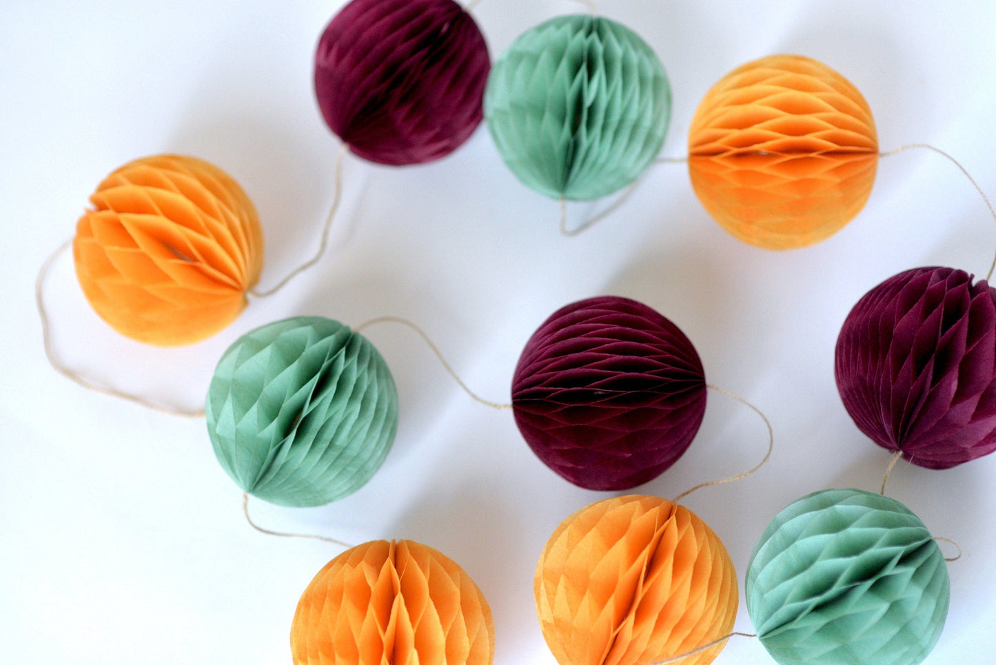 Fall colour paper honeycomb garland - mustard, dusty green, burgundy party banner fall baby shower ideas wedding bridal shower decorations