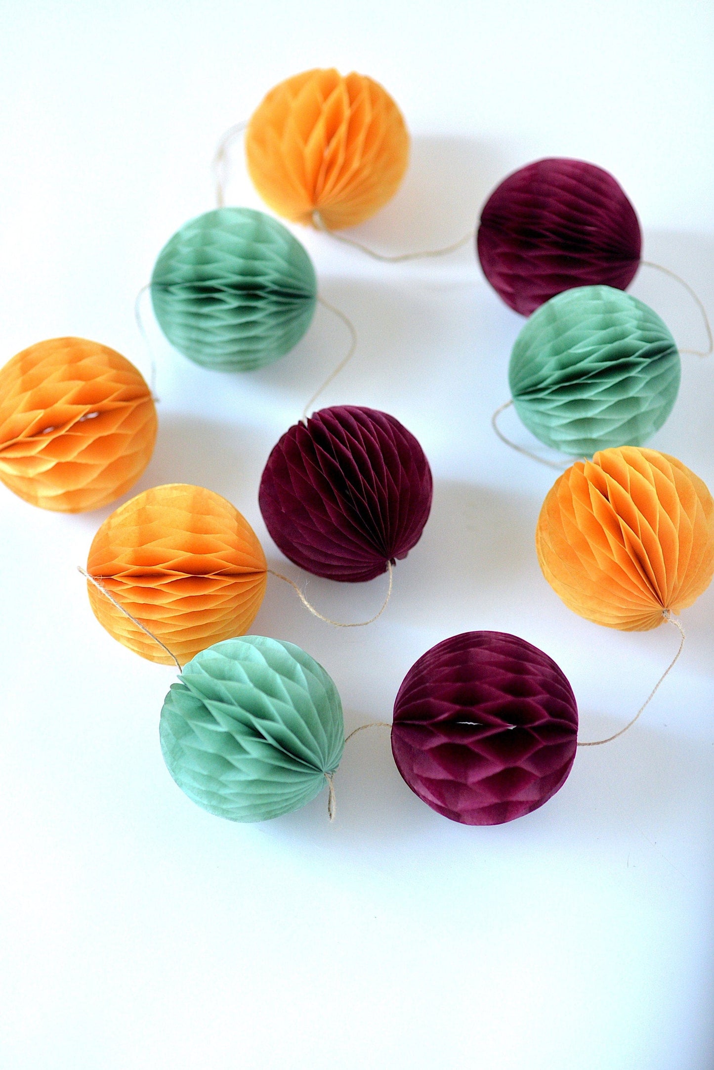 Fall colour paper honeycomb garland - mustard, dusty green, burgundy party banner fall baby shower ideas wedding bridal shower decorations