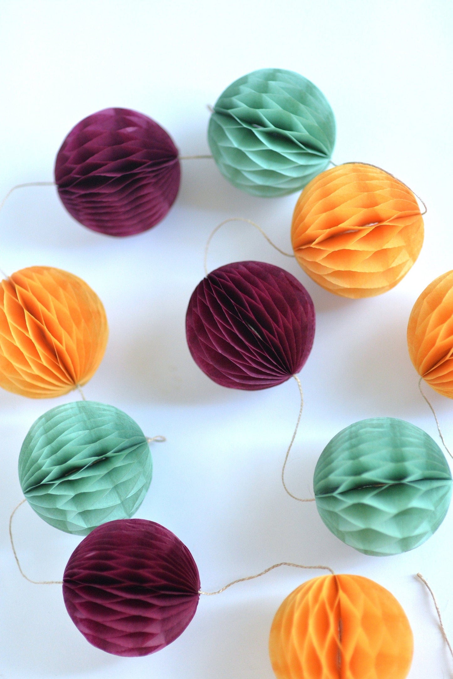 Fall colour paper honeycomb garland - mustard, dusty green, burgundy party banner fall baby shower ideas wedding bridal shower decorations
