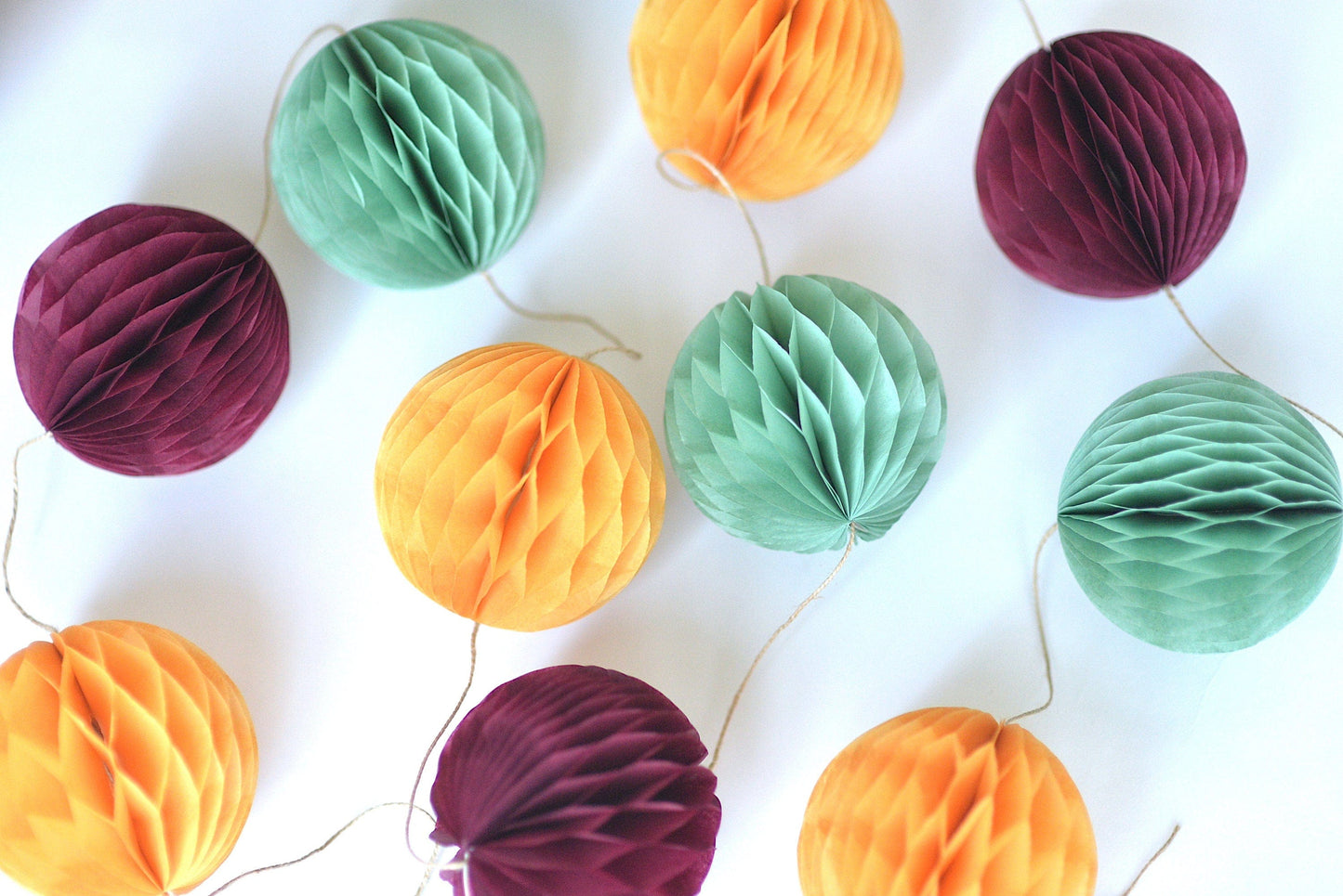 Fall colour paper honeycomb garland - mustard, dusty green, burgundy party banner fall baby shower ideas wedding bridal shower decorations