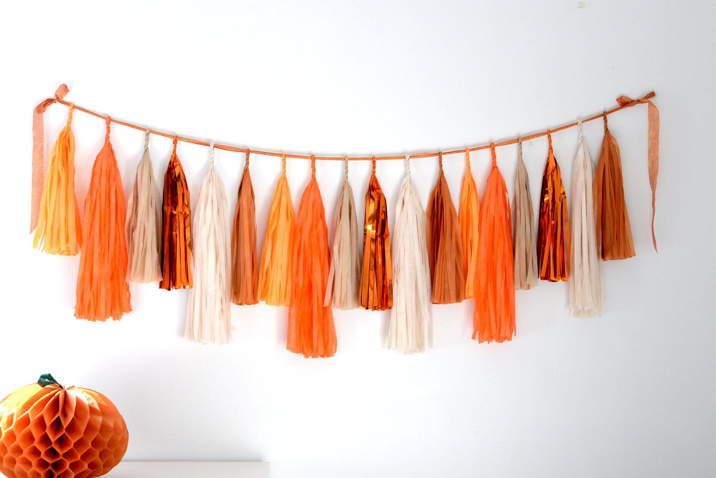 Fall decor - GARLAND - orange and beige paper tassel garland - Halloween home decoration - fringe garland