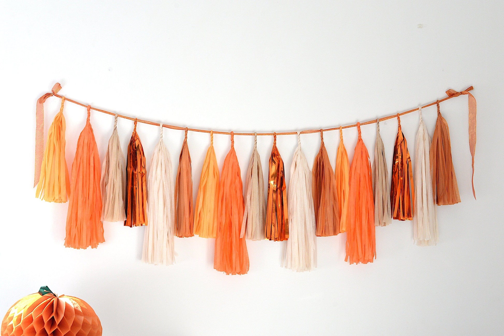 Fall decor - GARLAND - orange and beige paper tassel garland - Halloween home decoration - fringe garland