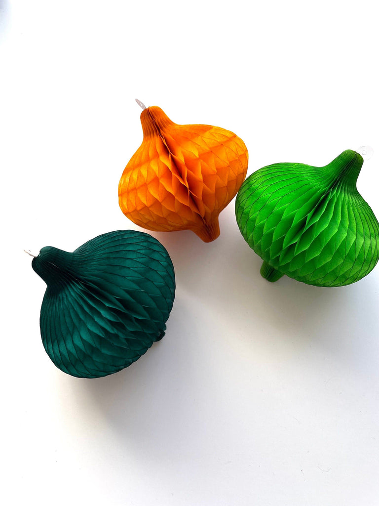 physical Mini paper baubles honeycomb decorations - 3 PSC Fall decor autumn paper decorations fall baby shower decorations mustard, teal, green Mini baubles 8cm Decopompoms