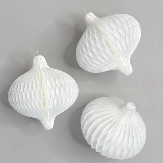 White mini paper baubles honeycomb decorations - 3 baubles | Christmas decor | paper decorations | Christmas decorations Mini baubles 8cm