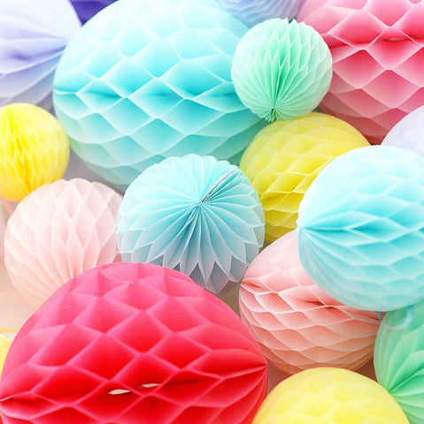 physical Mixed size HONEYCOMB BALLS set of 4 | Tissue paper pom poms | Birthday party decor Decopompoms