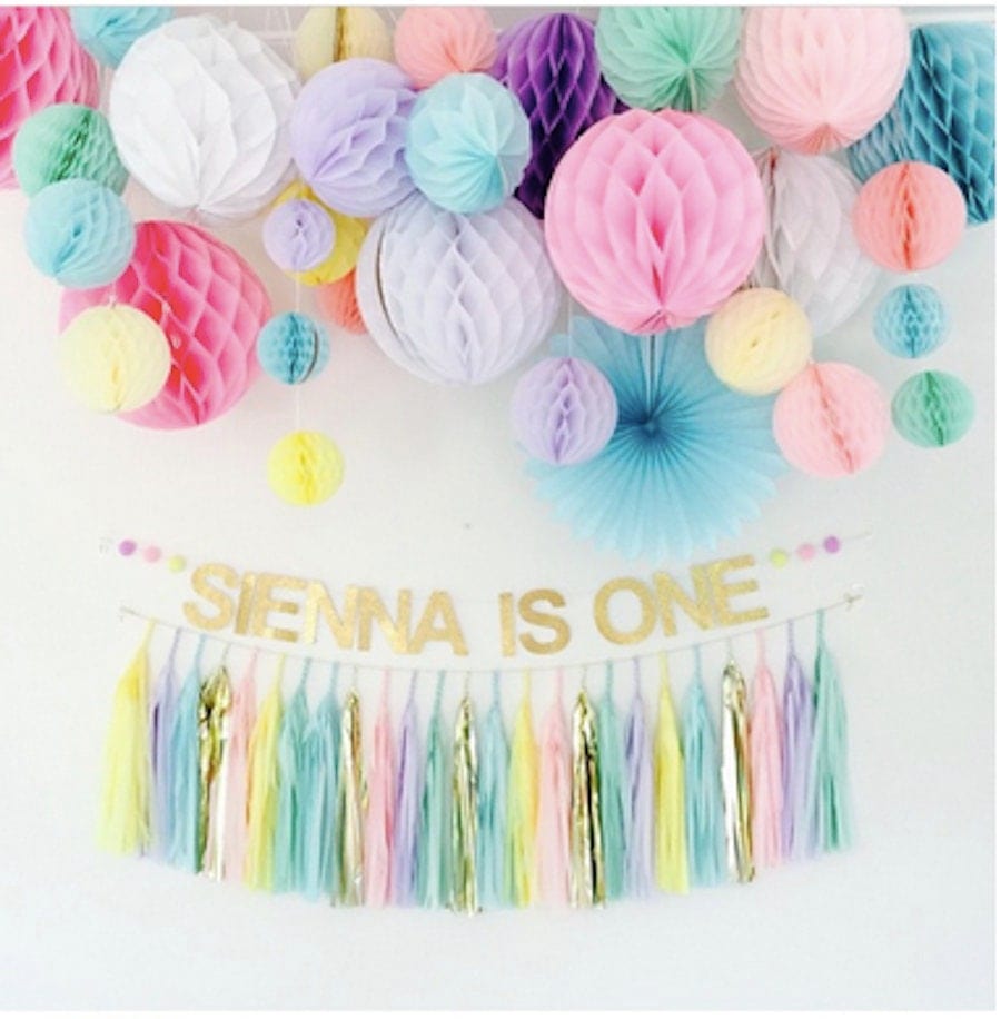 Mixed size HONEYCOMB BALLS set of 4 | Tissue paper pom poms | Birthday party decor
