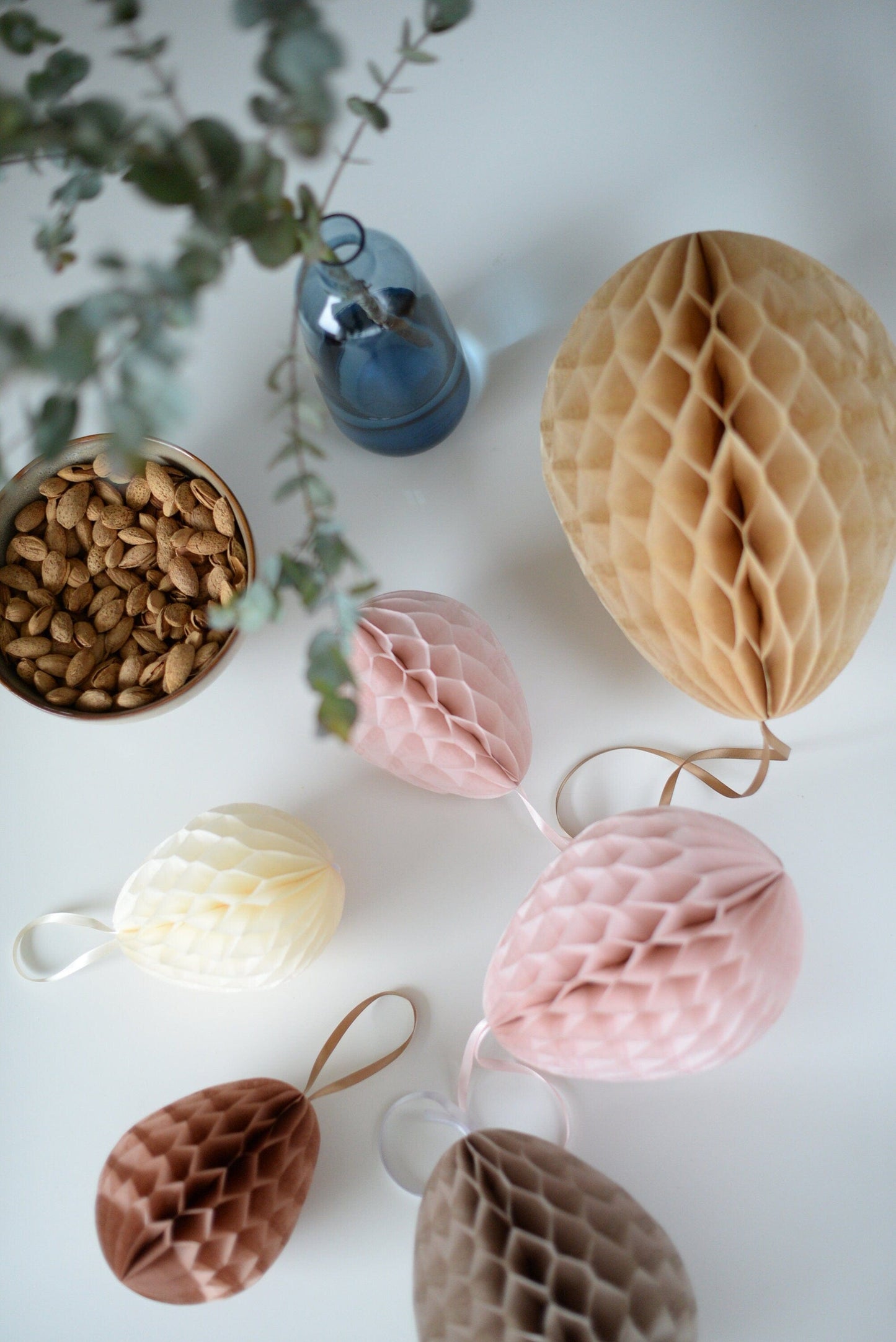 Neutral colour Paper Easter eggs set in dusty pink and neutral - Easter table decor - Easter honeycombs