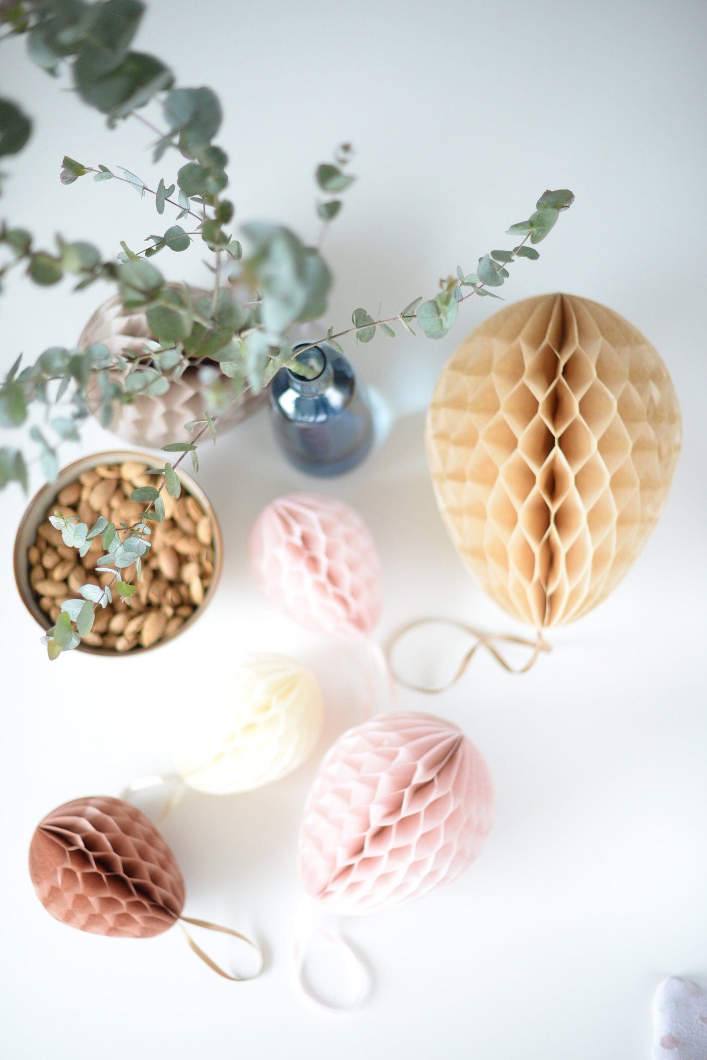 Neutral colour Paper Easter eggs set in dusty pink and neutral - Easter table decor - Easter honeycombs