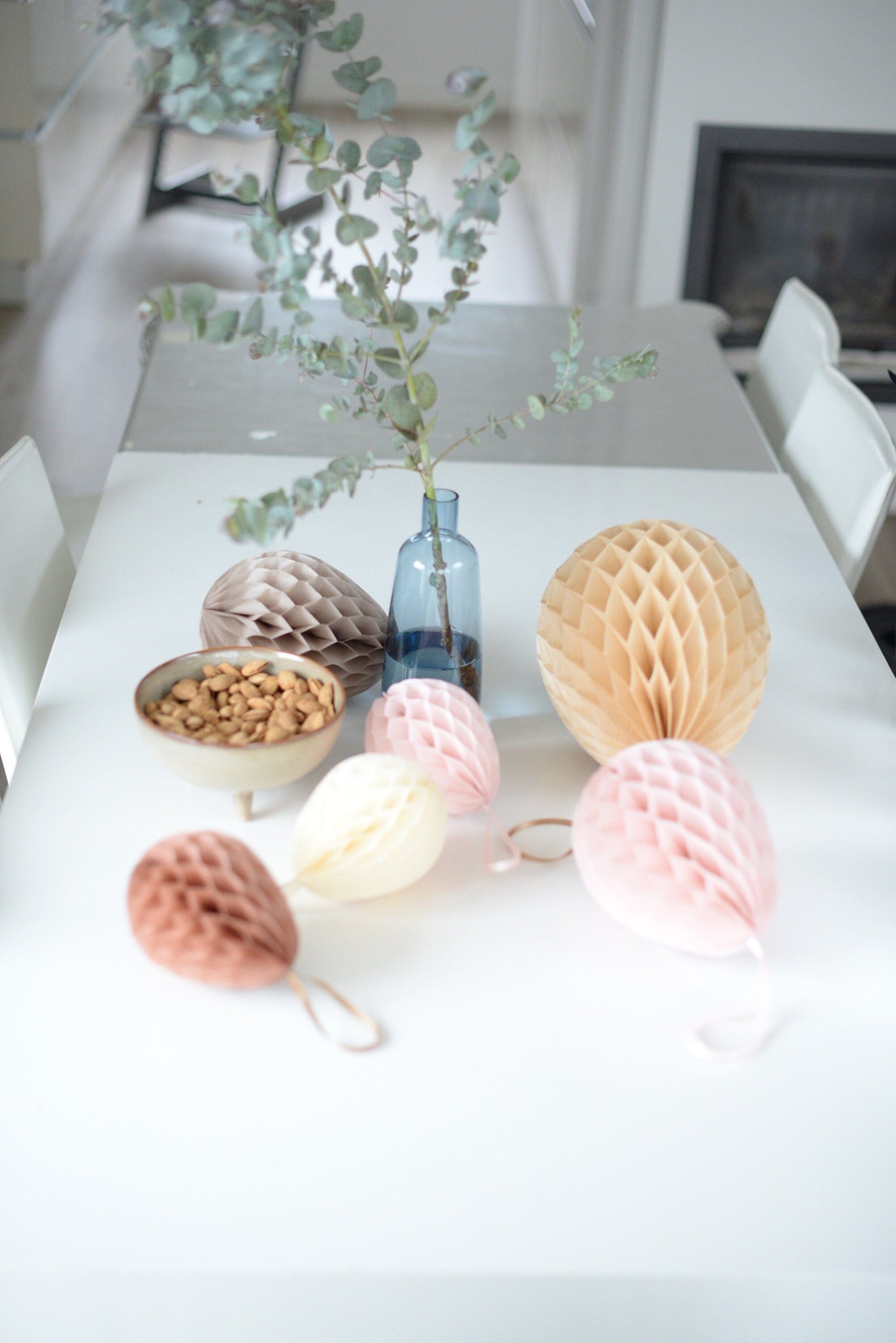 Neutral colour Paper Easter eggs set in dusty pink and neutral - Easter table decor - Easter honeycombs