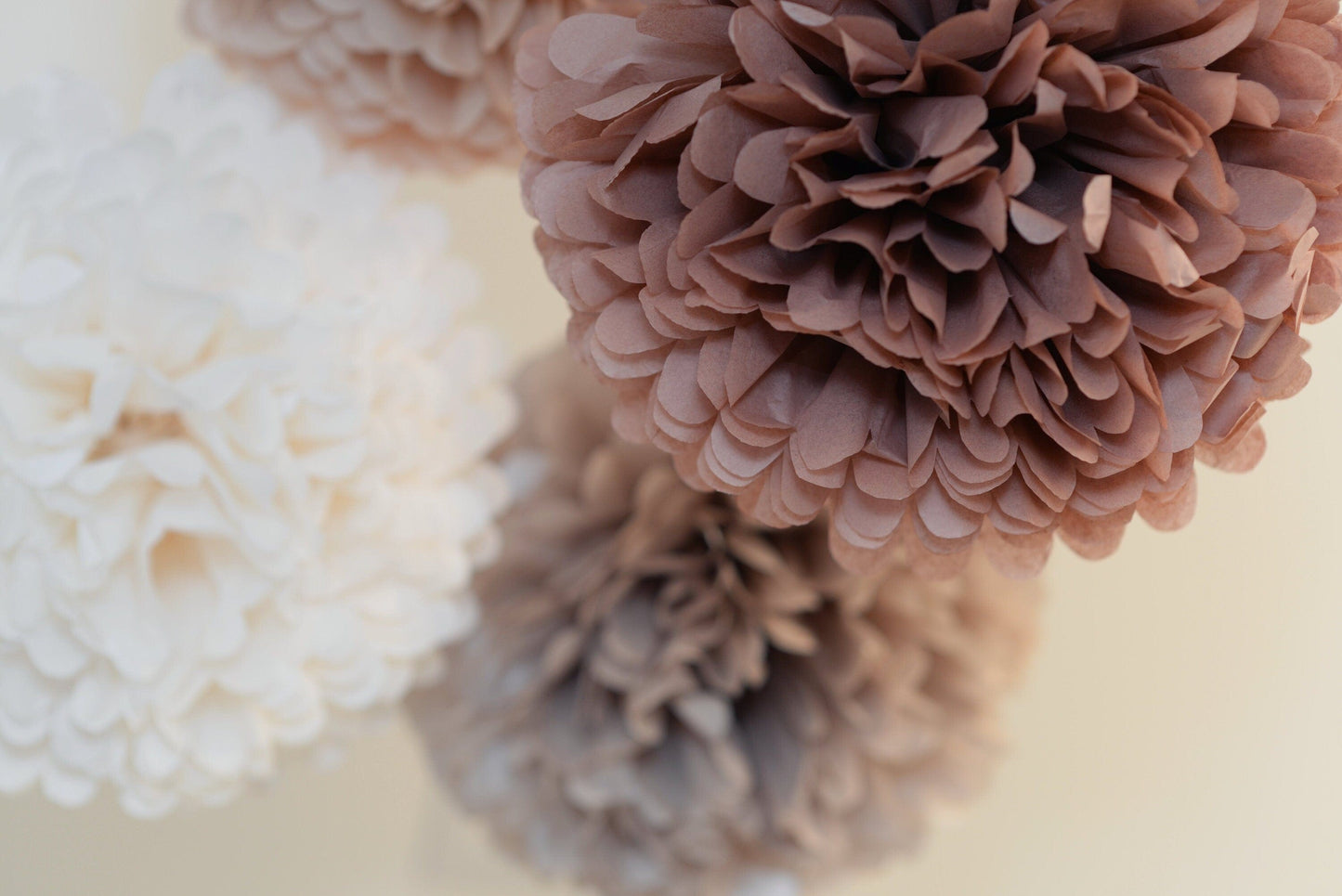 Neutral Tissue Paper Pom Pom party decoration Set Beige, Ivory, mocha, Tan - 12 Psc paper flower Pom Poms in 3 Sizes wedding birthday decor