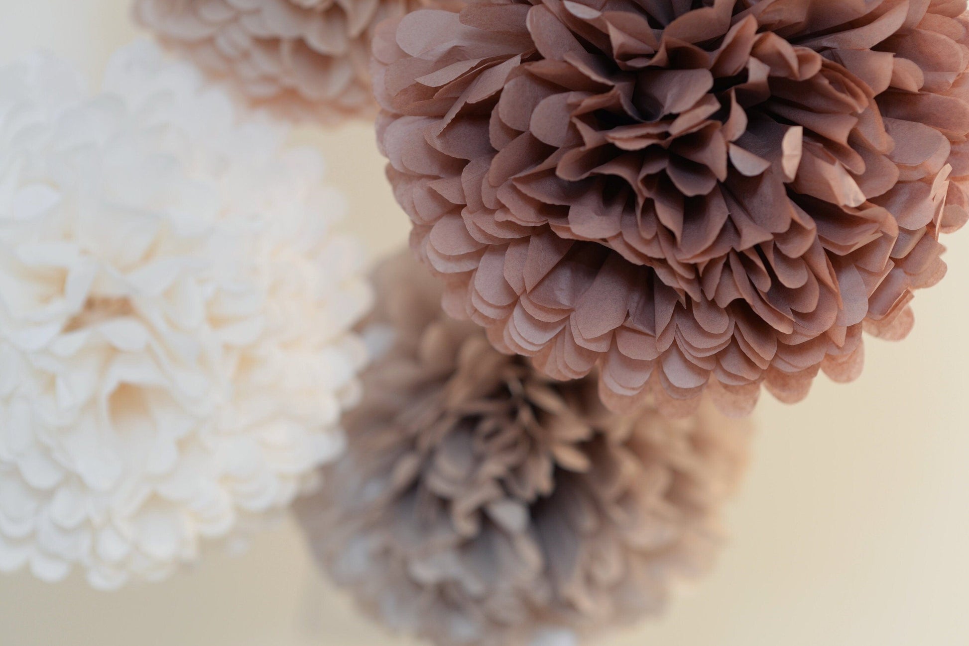 Neutral Tissue Paper Pom Pom party decoration Set Beige, Ivory, mocha, Tan - 12 Psc paper flower Pom Poms in 3 Sizes wedding birthday decor