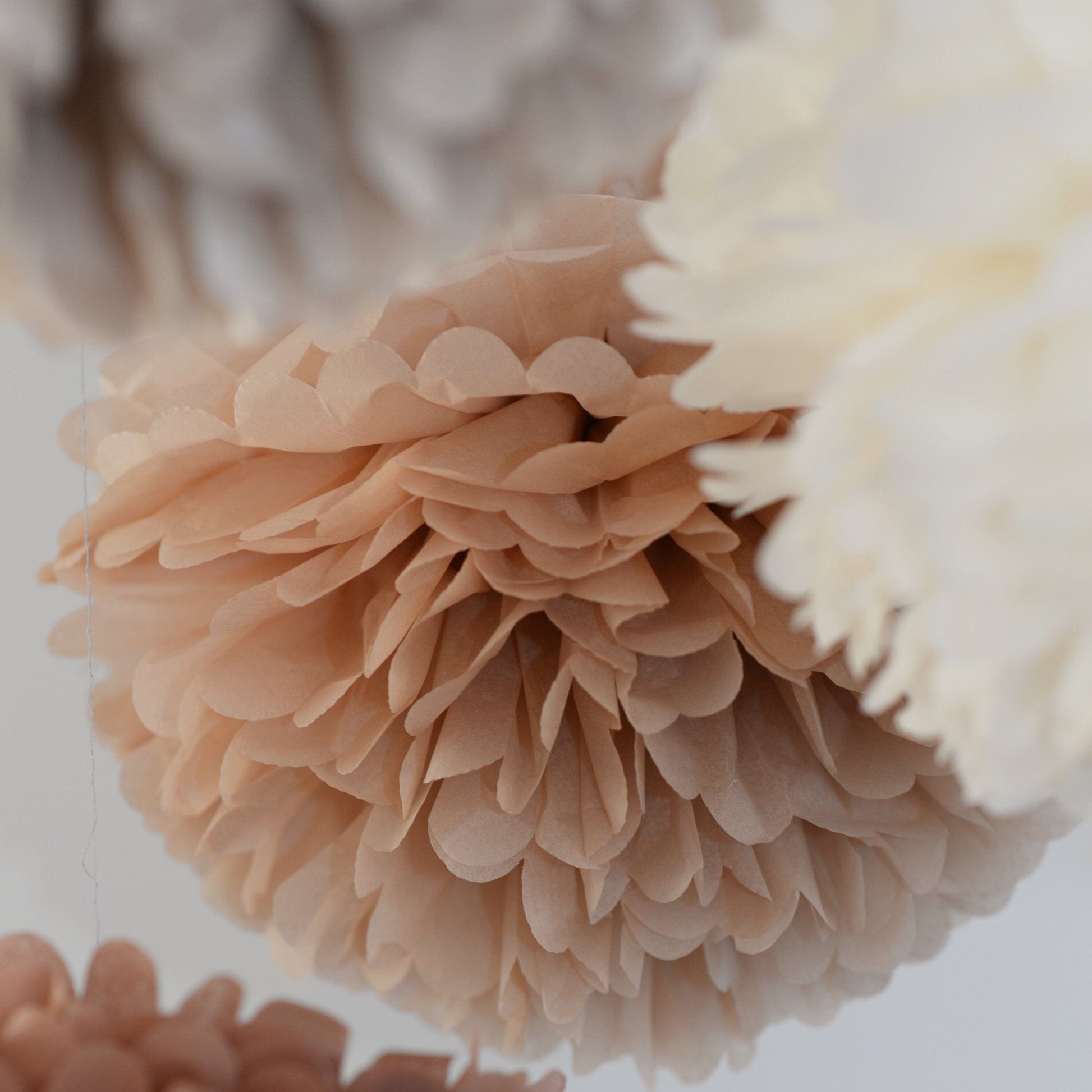 Neutral Tissue Paper Pom Pom party decoration Set Beige, Ivory, mocha, Tan - 12 Psc paper flower Pom Poms in 3 Sizes wedding birthday decor