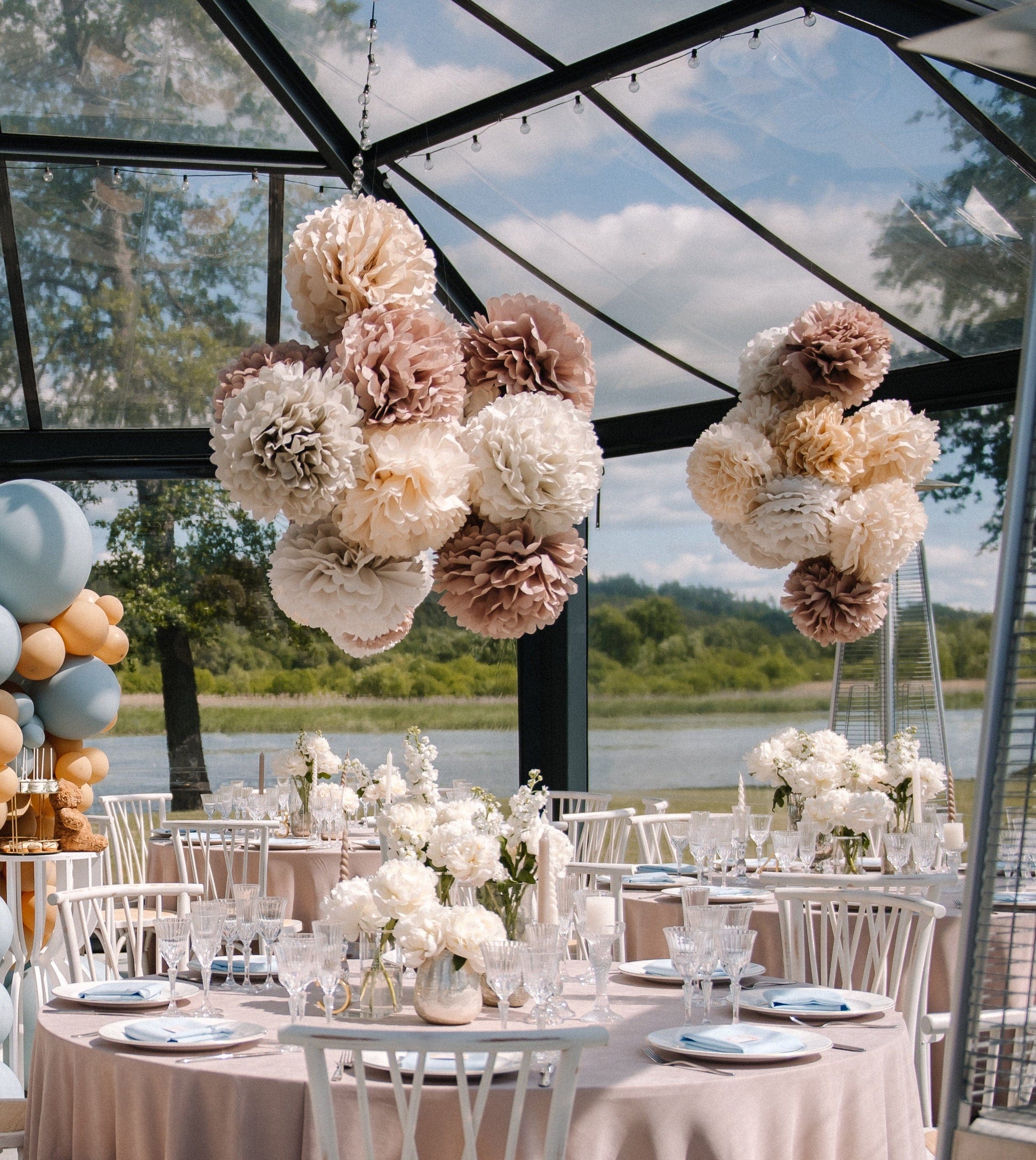 Neutral wedding Large paper pom poms set, beige, taupe Paper flowers decor for Birthdays, baby showers, bridal shower party decor