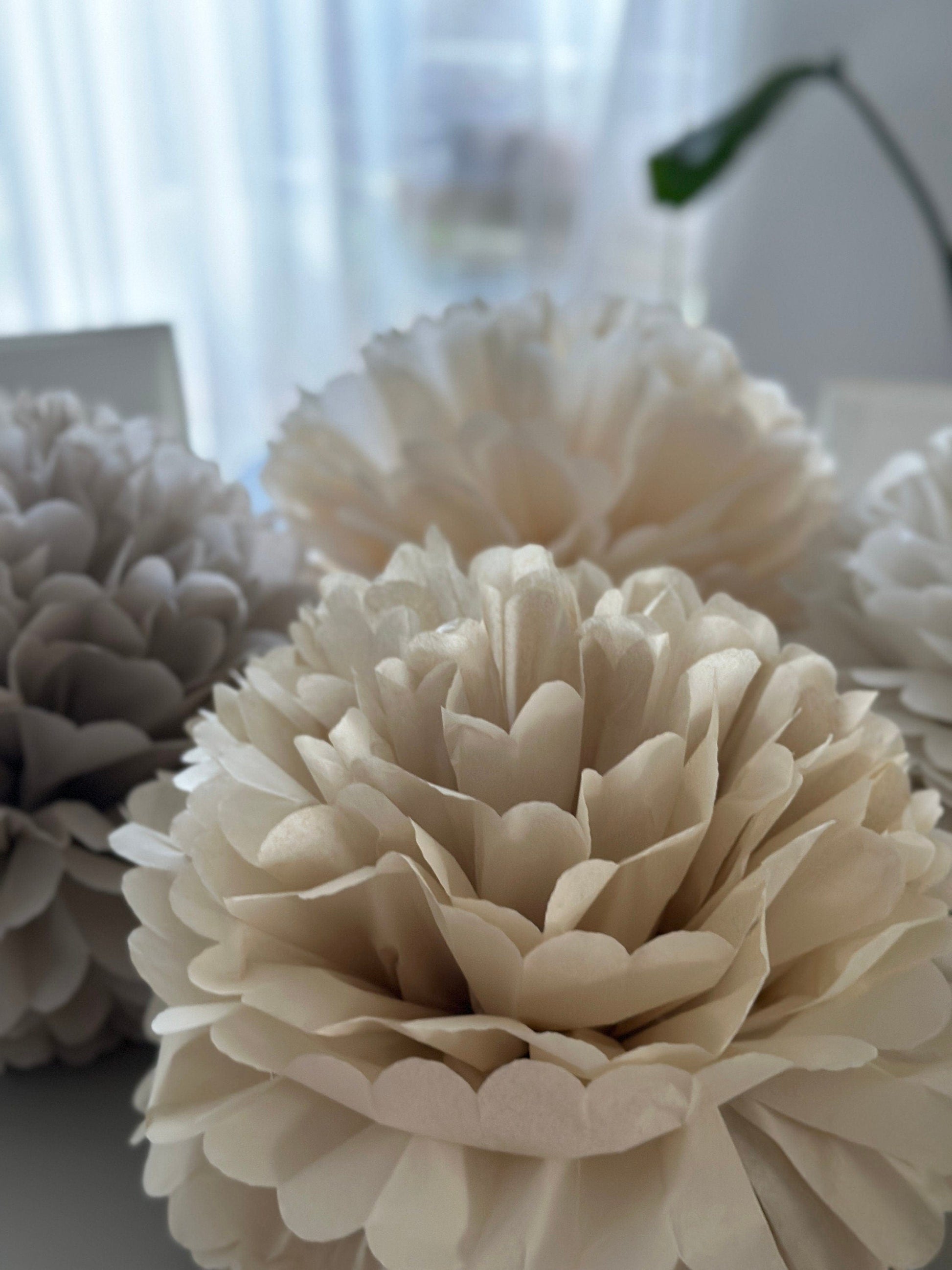 Neutral wedding Large paper pom poms set, beige, taupe Paper flowers decor for Birthdays, baby showers, bridal shower party decor
