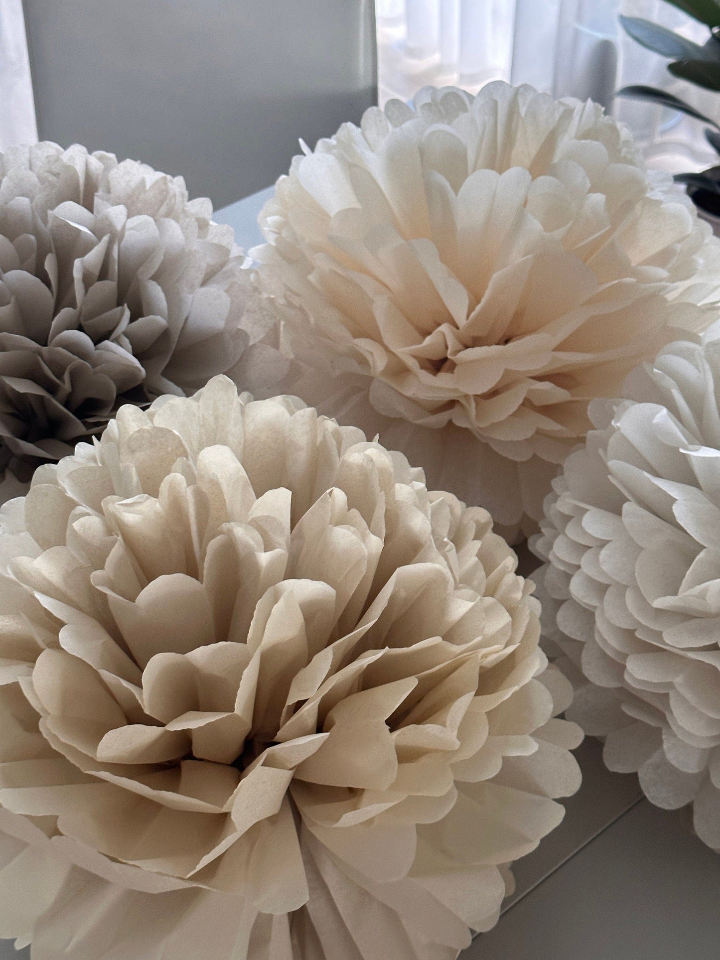 Neutral wedding Large paper pom poms set, beige, taupe Paper flowers decor for Birthdays, baby showers, bridal shower party decor