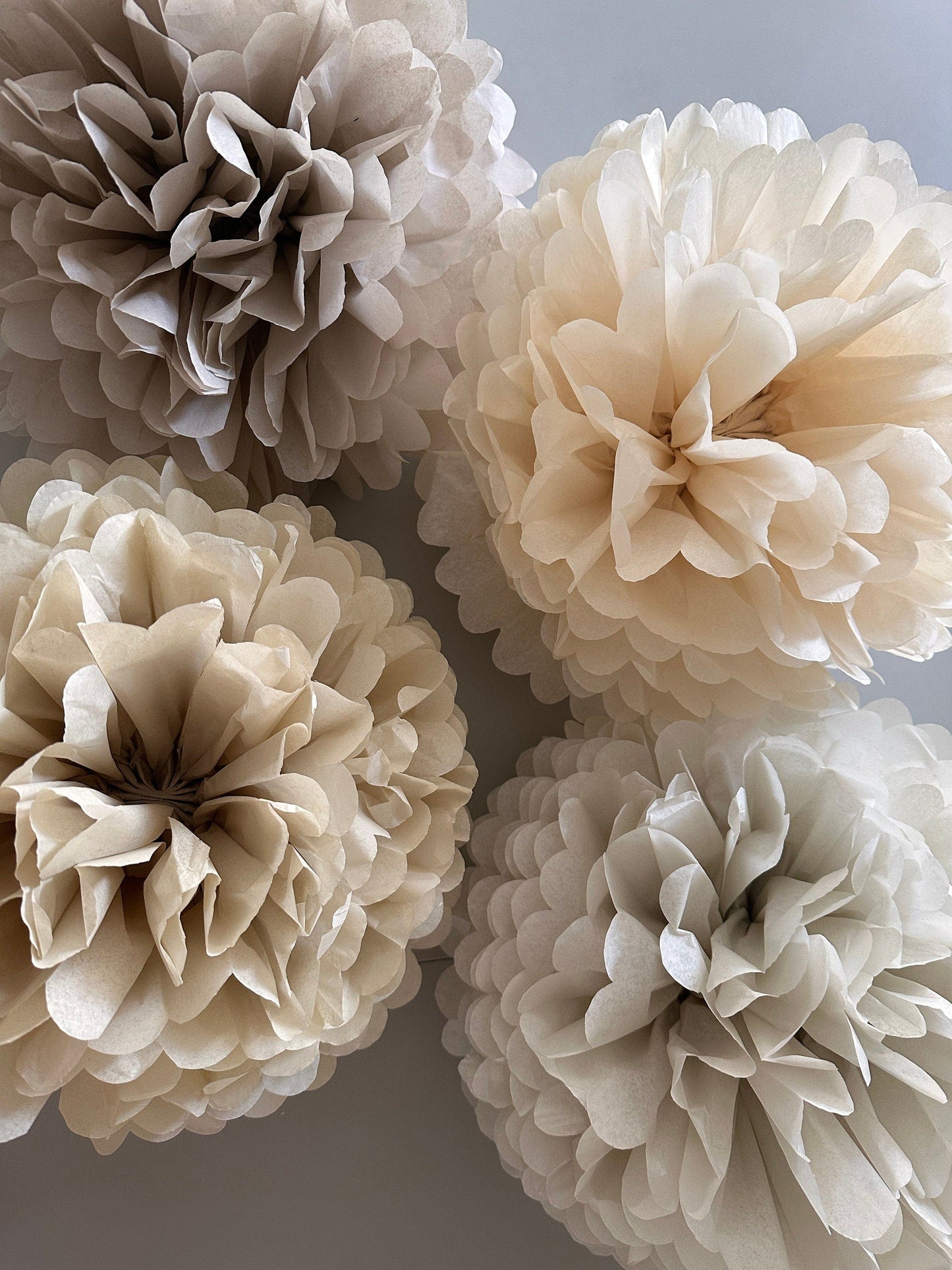 Neutral wedding Large paper pom poms set, beige, taupe Paper flowers decor for Birthdays, baby showers, bridal shower party decor