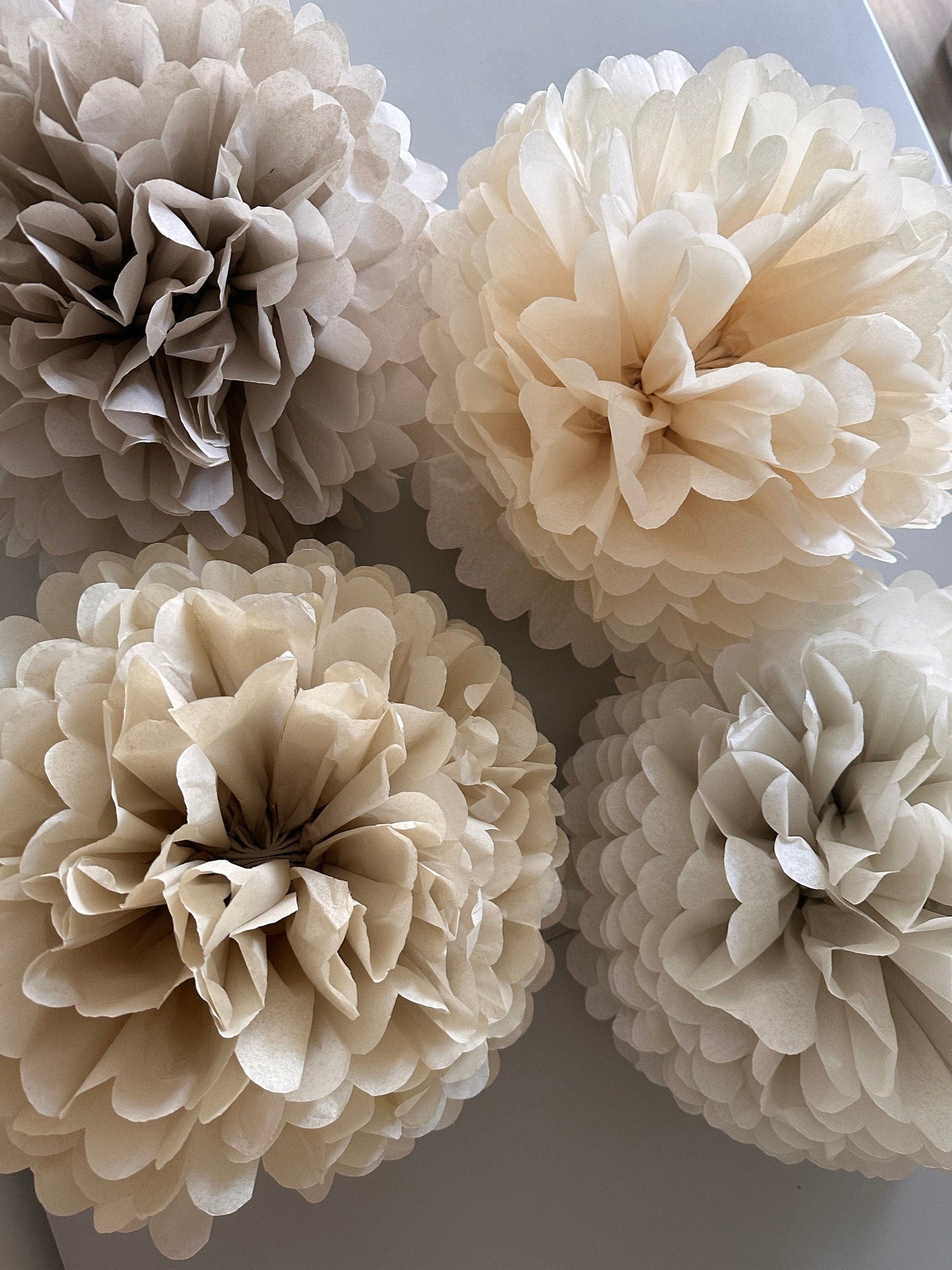 Neutral wedding Large paper pom poms set, beige, taupe Paper flowers decor for Birthdays, baby showers, bridal shower party decor
