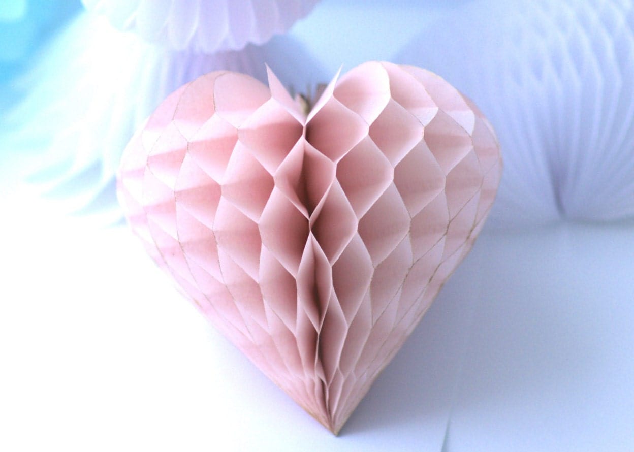 Paper heart Hanging paper decoration 25cm | Heart shape paper pom pom | Valentines day decor | Wedding decorations