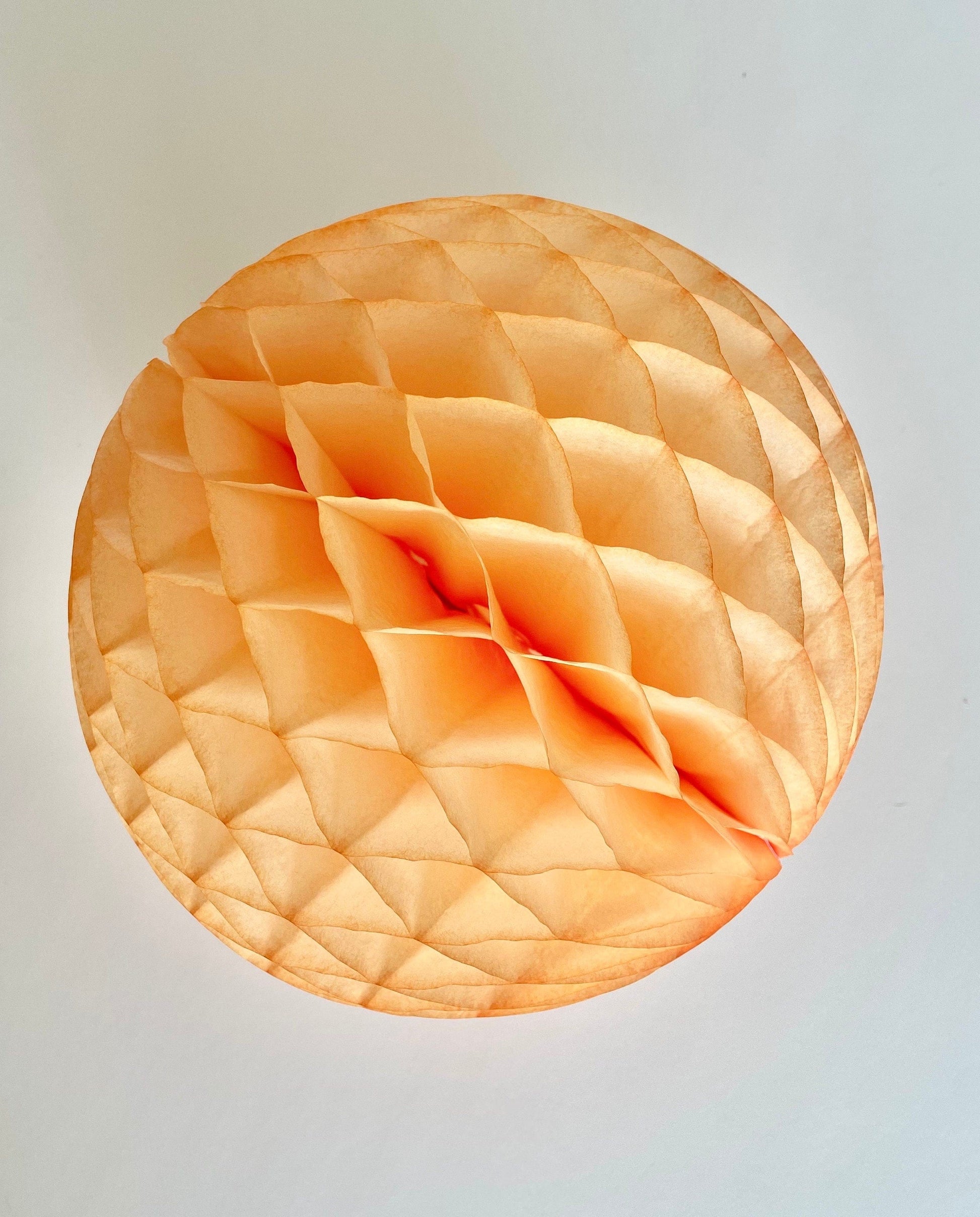 Paper honeycomb in light peach - Pastel wedding decor | Hanging decorations | Tissue paper pom poms