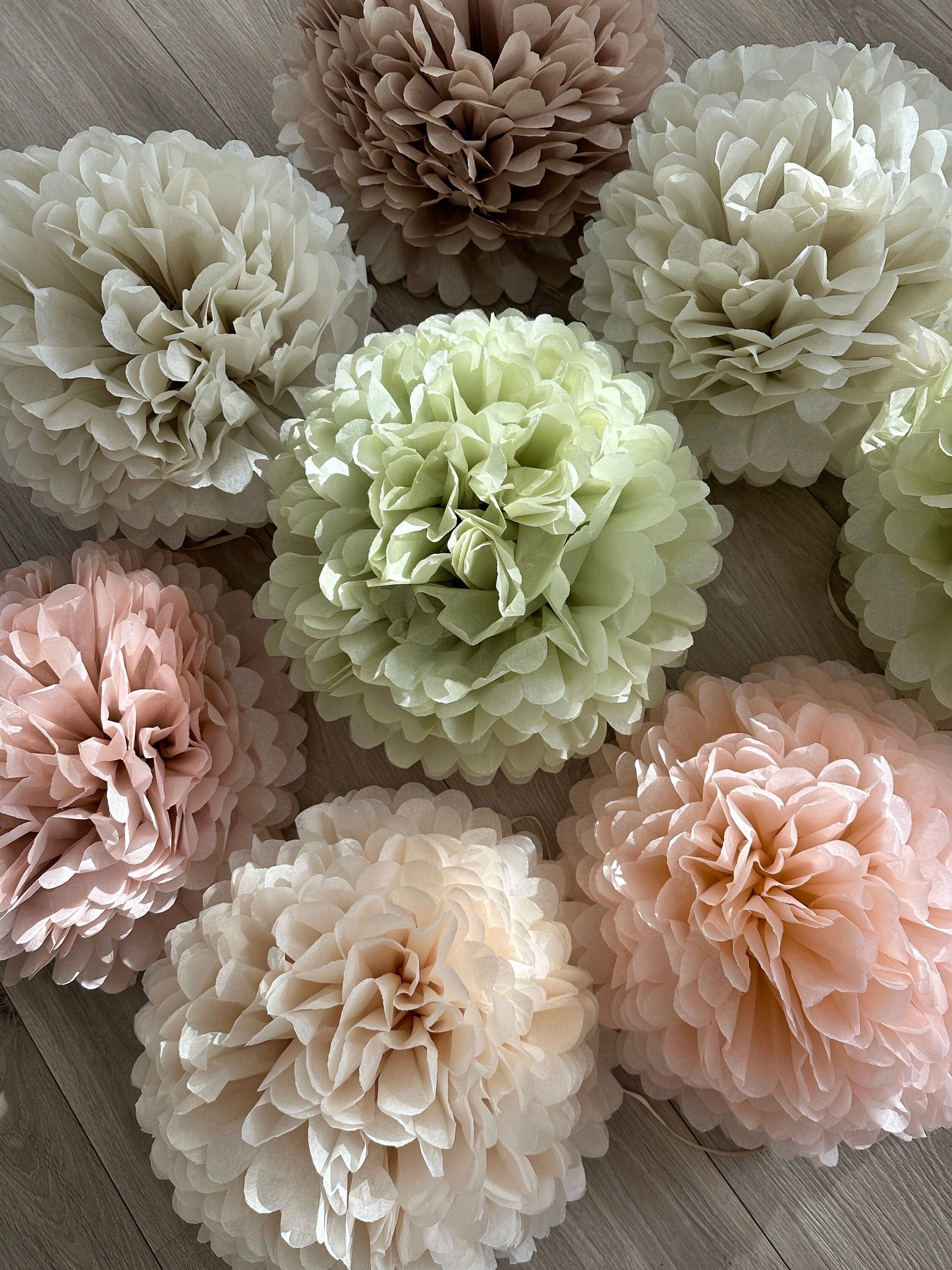 Paper Pom pom set of 16 | blush, neutral and pale mint Tissue paper pom poms | pastel Paper flowers | Wedding decor
