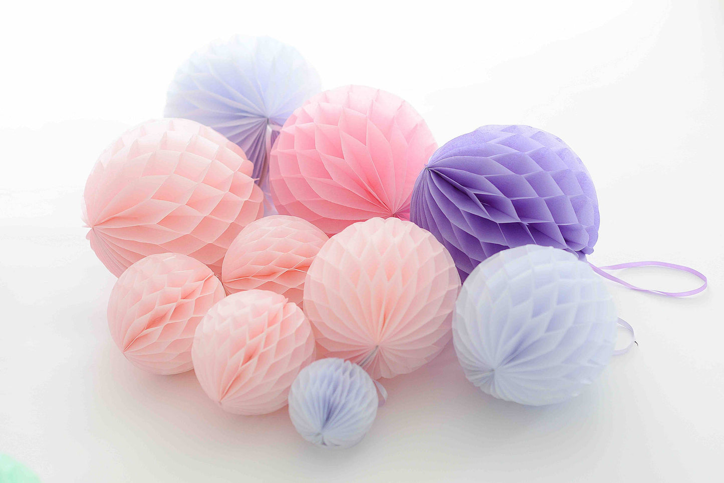 Pink and lavender paper honeycomb ball set | wedding party decorations | Pastel nursery decor