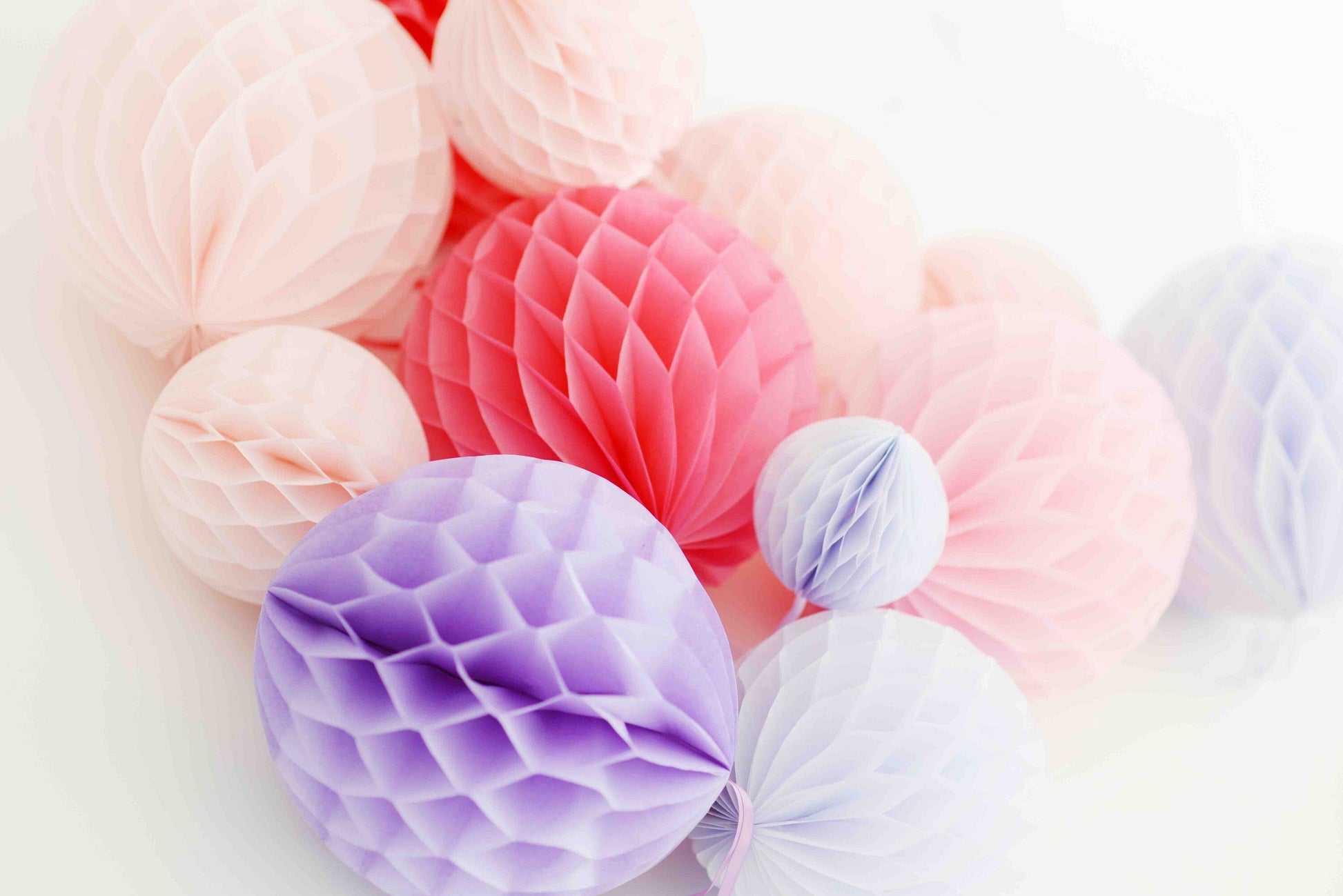 Pink and lavender paper honeycomb ball set | wedding party decorations | Pastel nursery decor