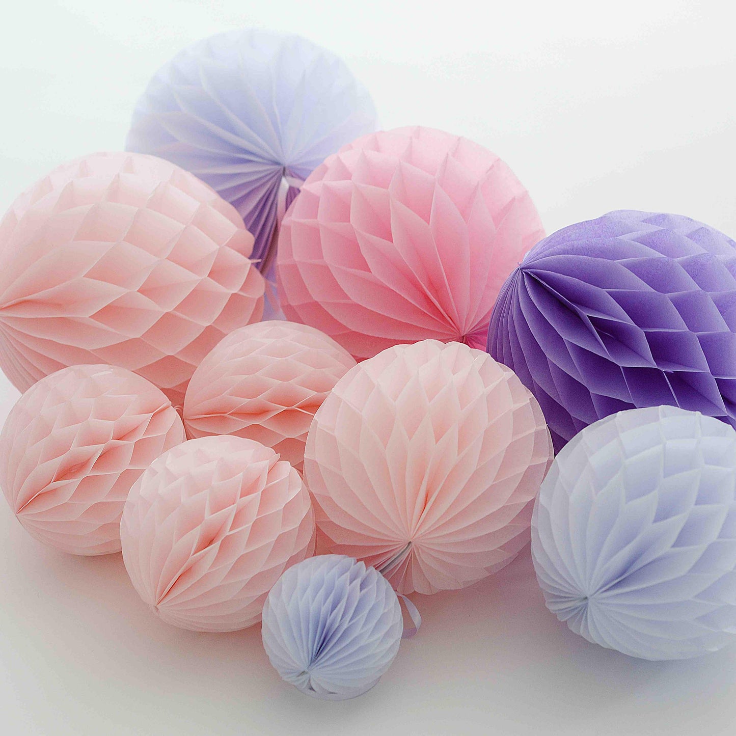 Pink and lavender paper honeycomb ball set | wedding party decorations | Pastel nursery decor