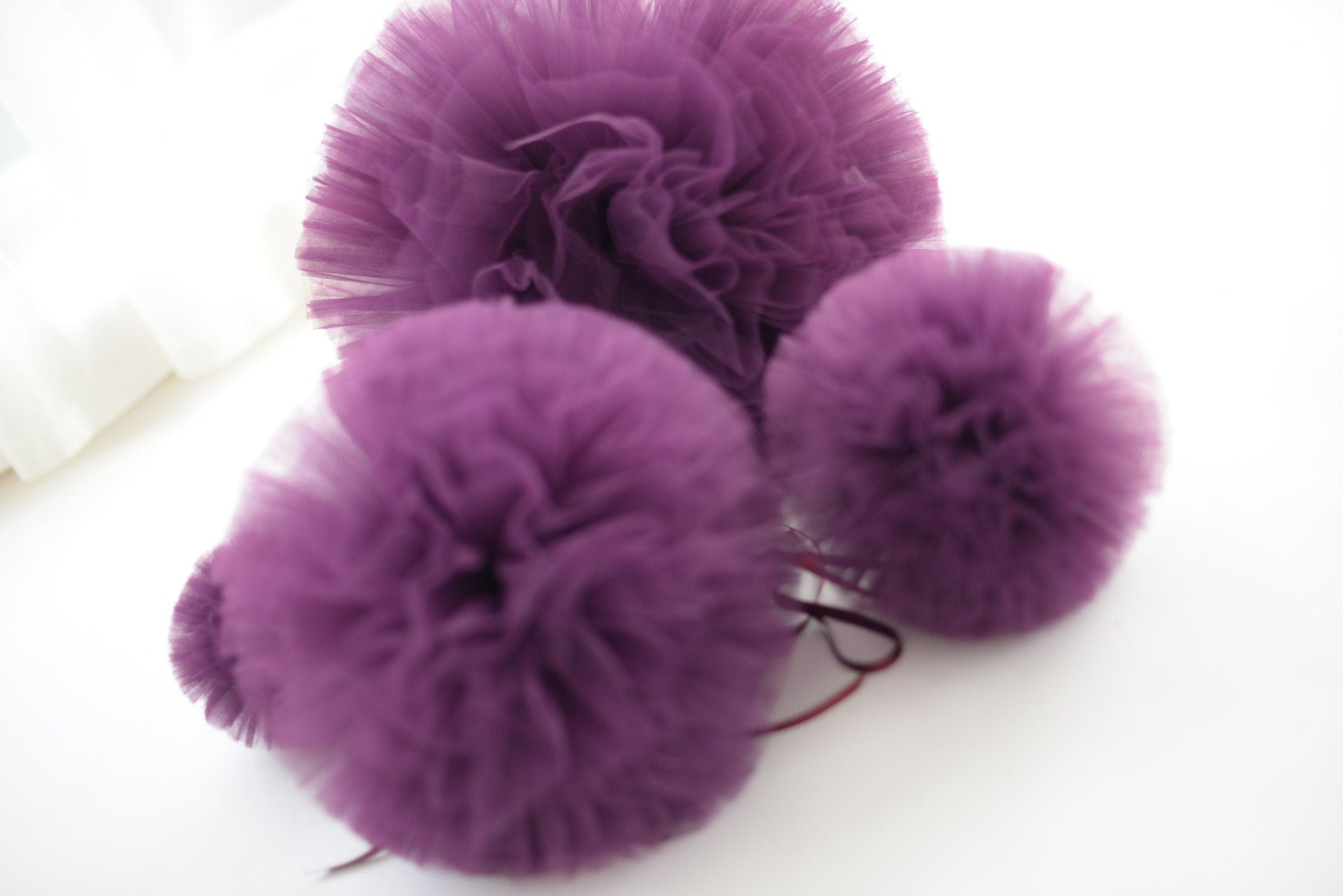 Plum Tulle Pom Poms mauve, purple wedding decorations, quality Tulle balls, hanging decorations, nursery pompoms, boho wedding, soft net