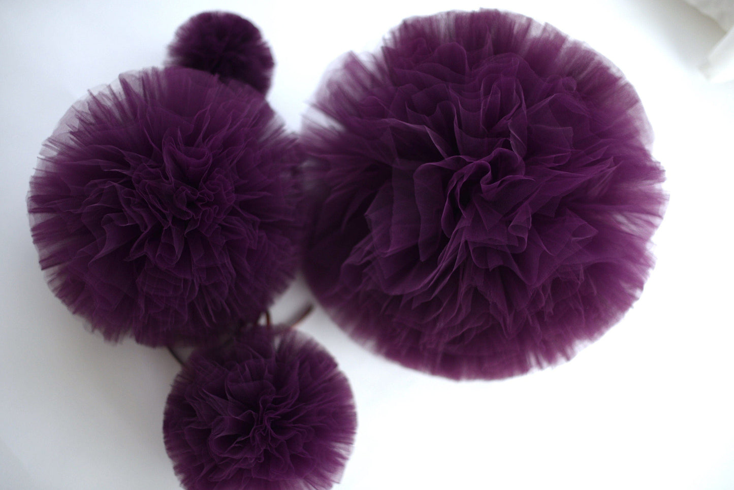 Plum Tulle Pom Poms mauve, purple wedding decorations, quality Tulle balls, hanging decorations, nursery pompoms, boho wedding, soft net