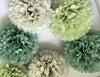 physical Pom pom set of 10 large sage green Tissue paper pom poms | dusty green Paper flowers | Wedding decor | cream and green party decor Decopompoms