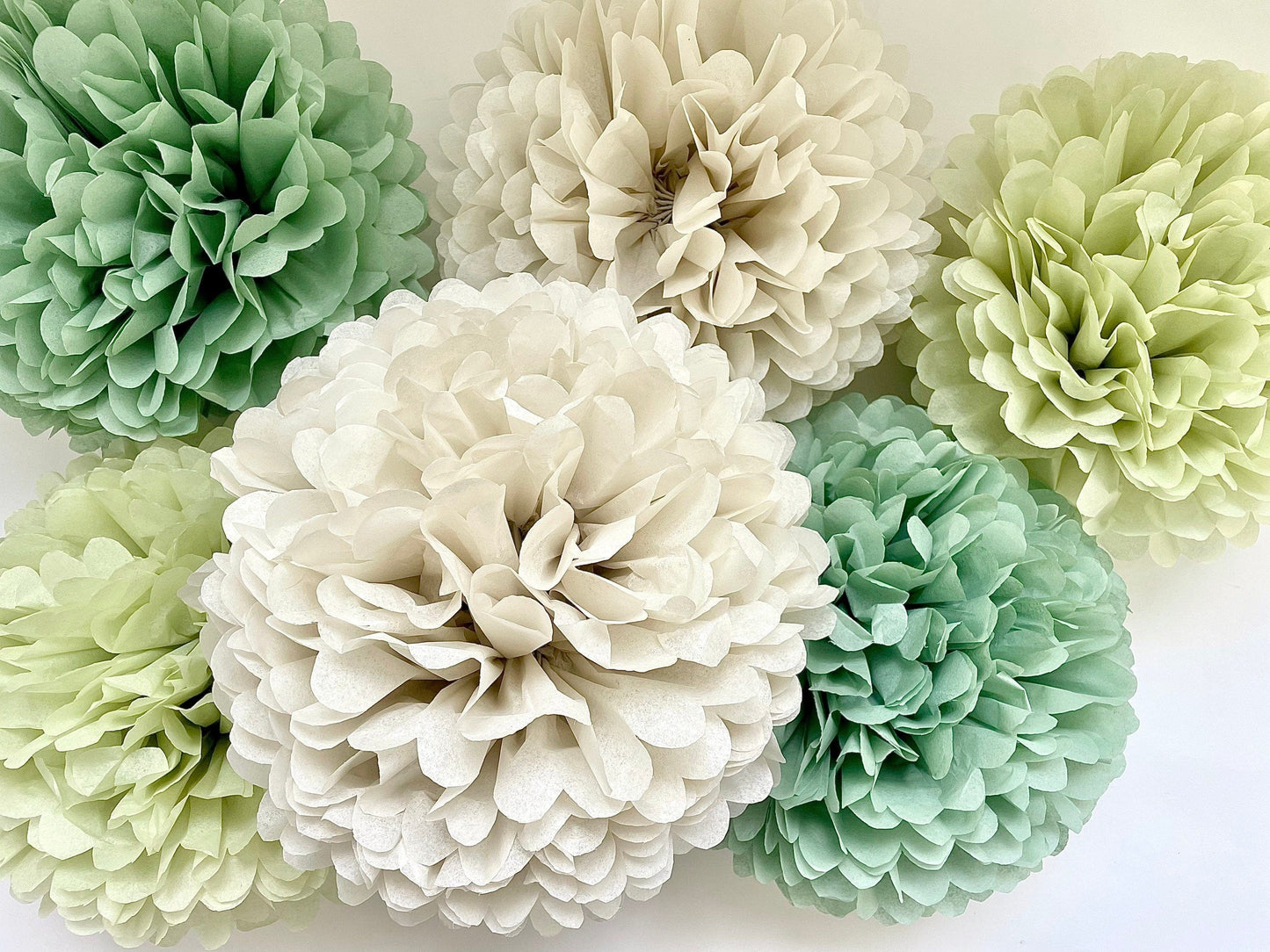 Pom pom set of 10 large sage green Tissue paper pom poms | dusty green Paper flowers | Wedding decor | cream and green party decor
