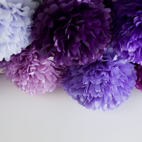 physical Purple and grey pom pom party decoration set 15 PSC Purple lilac lavender Birthday paper flowers wedding decorations bridal shower decor Decopompoms