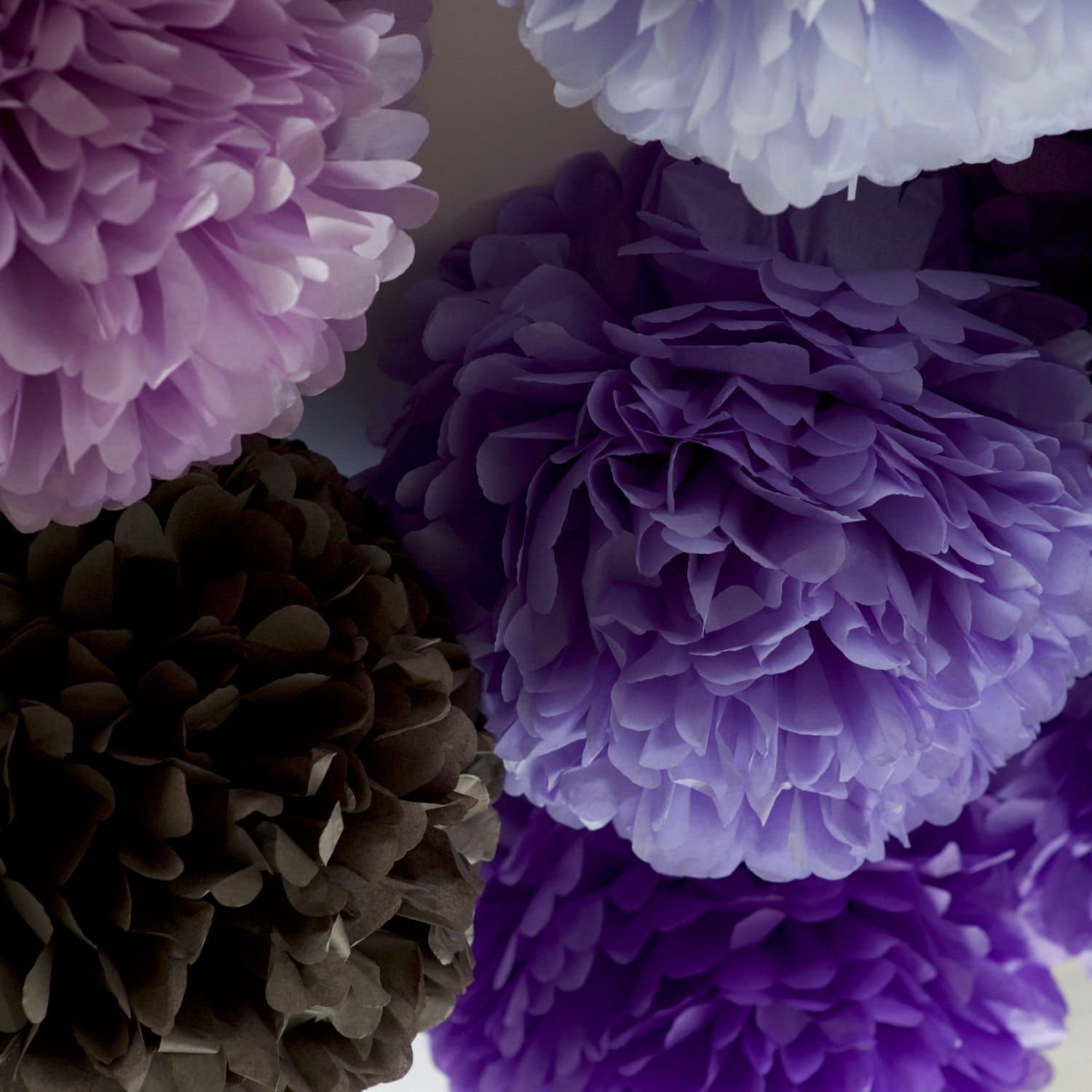 Purple and grey pom pom party decoration set 15 PSC Purple lilac lavender Birthday paper flowers wedding decorations bridal shower decor