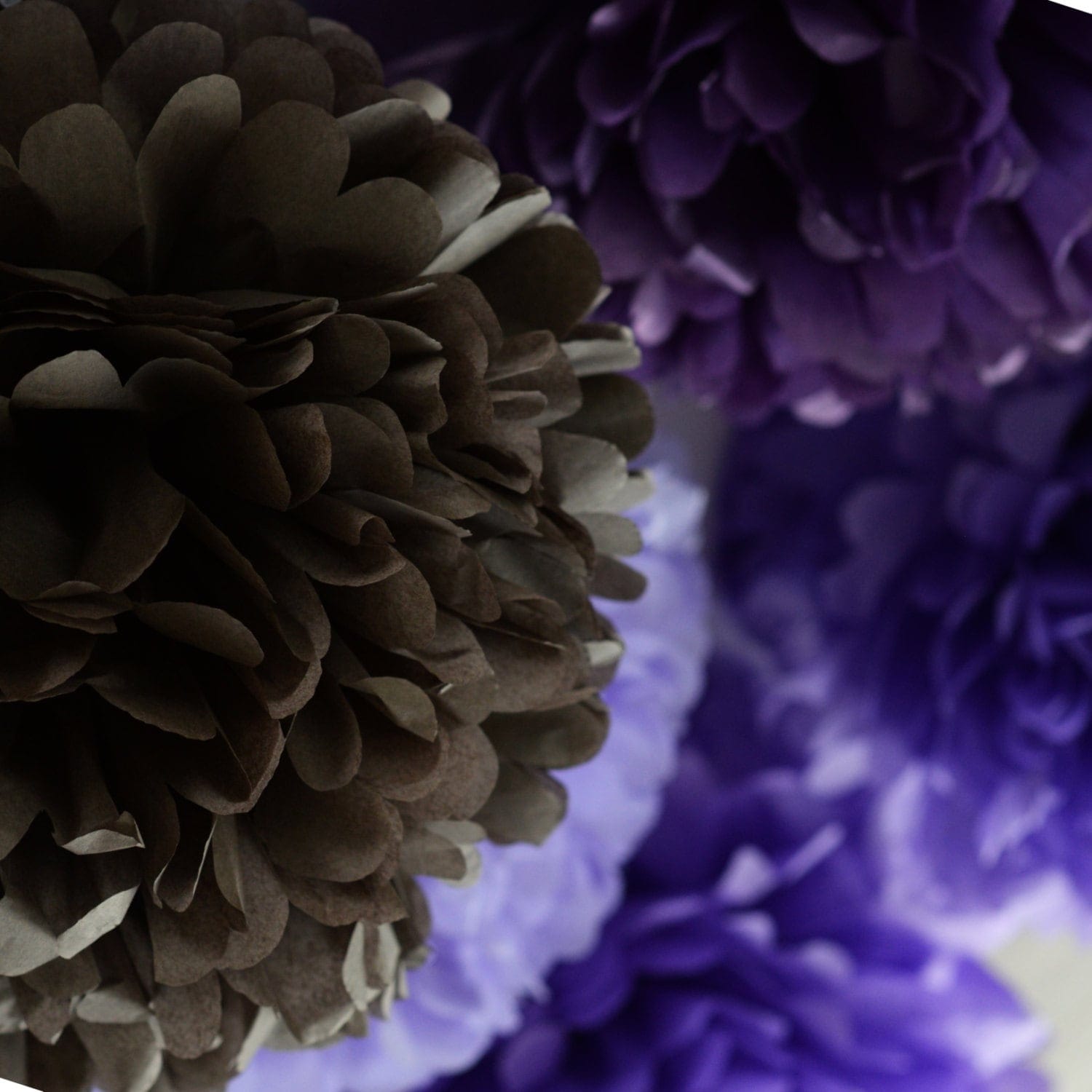 Purple and grey pom pom party decoration set 15 PSC Purple lilac lavender Birthday paper flowers wedding decorations bridal shower decor