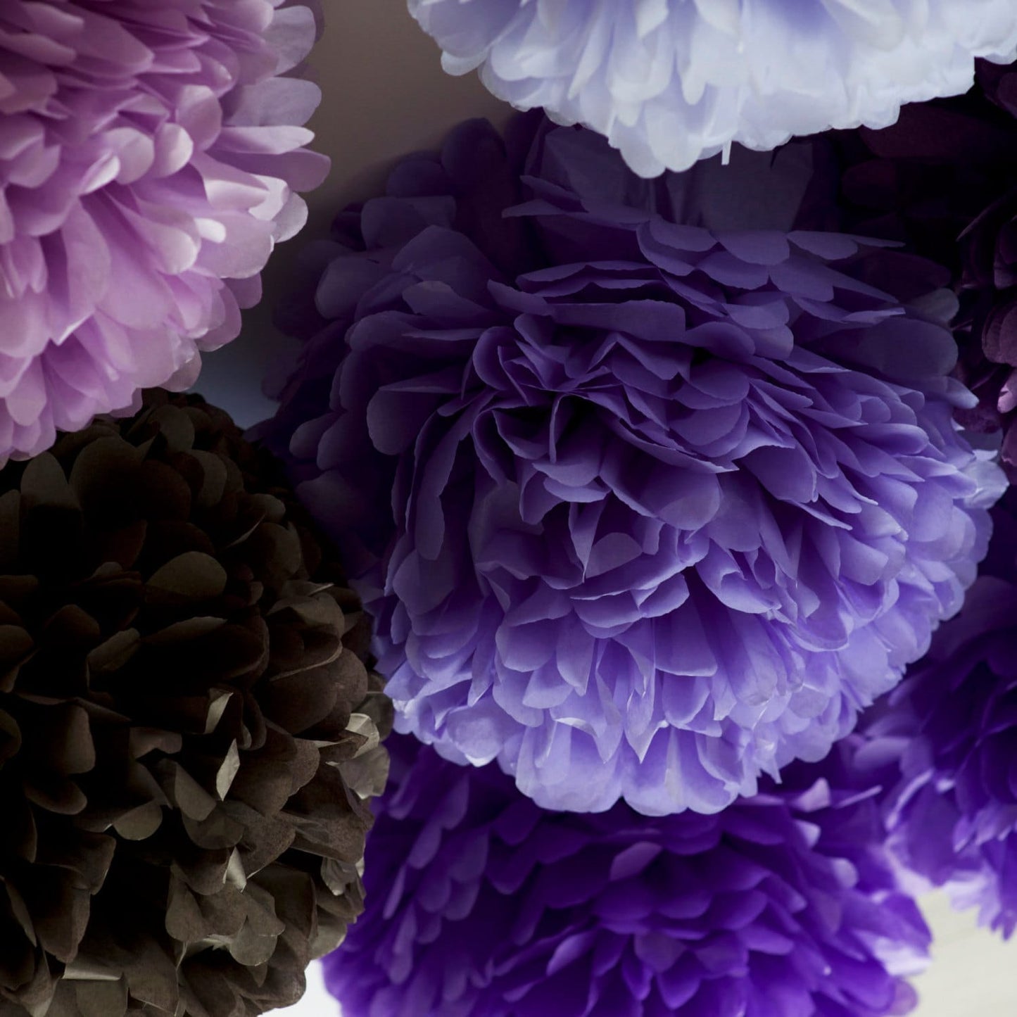 Purple and grey pom pom party decoration set 15 PSC Purple lilac lavender Birthday paper flowers wedding decorations bridal shower decor