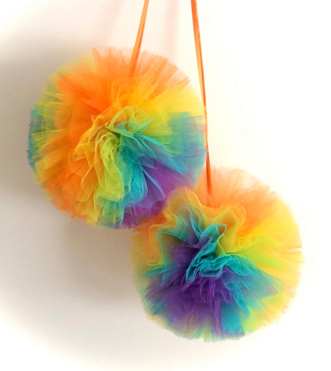 Rainbow tulle pom poms | tutu party decor | Tu tu balls
