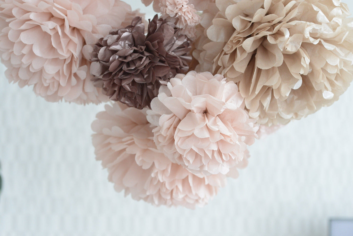 Rose gold and blush paper pom pom set | paper flowers | Wedding decor set | Bridal shower decor
