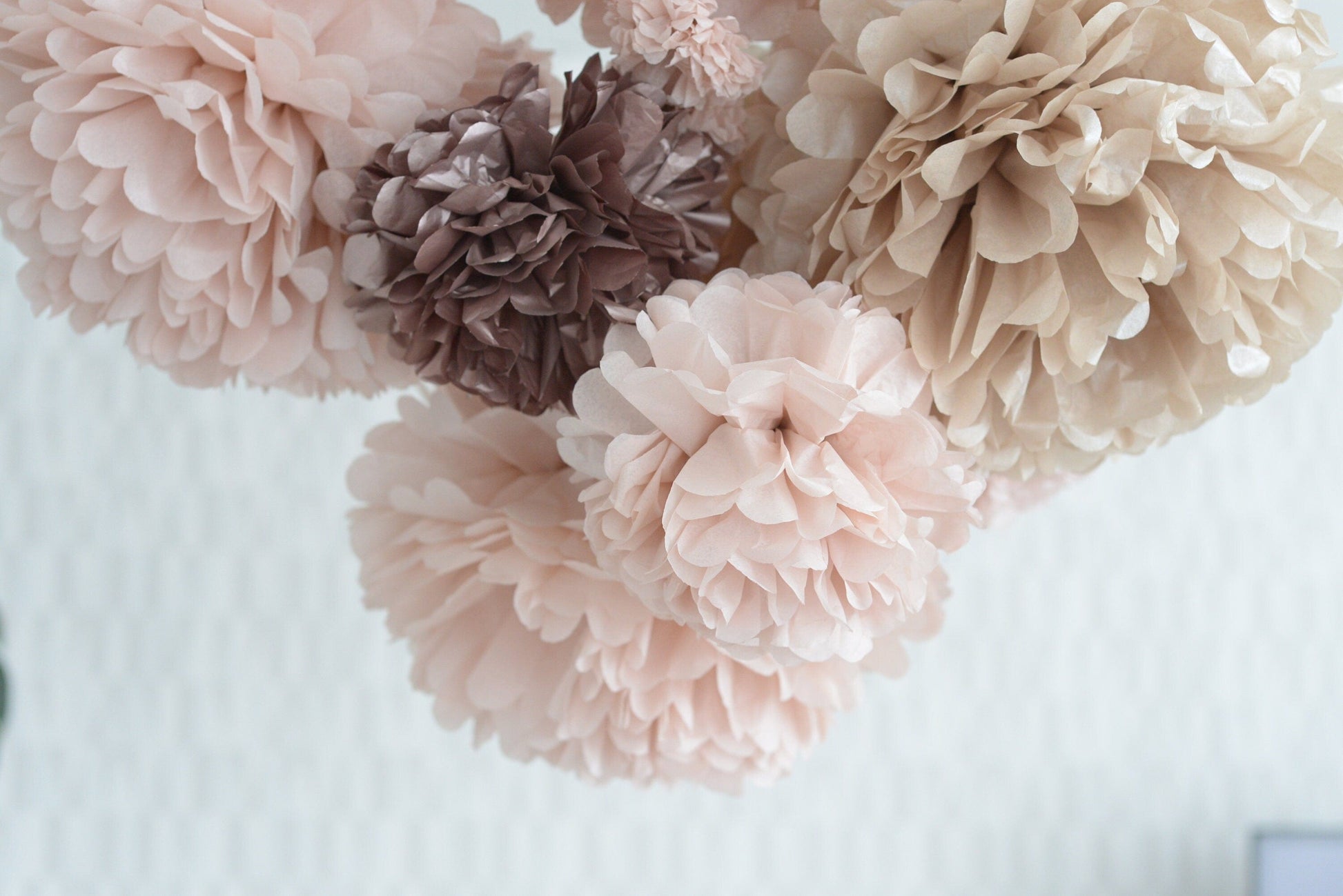 Rose gold and blush paper pom pom set | paper flowers | Wedding decor set | Bridal shower decor