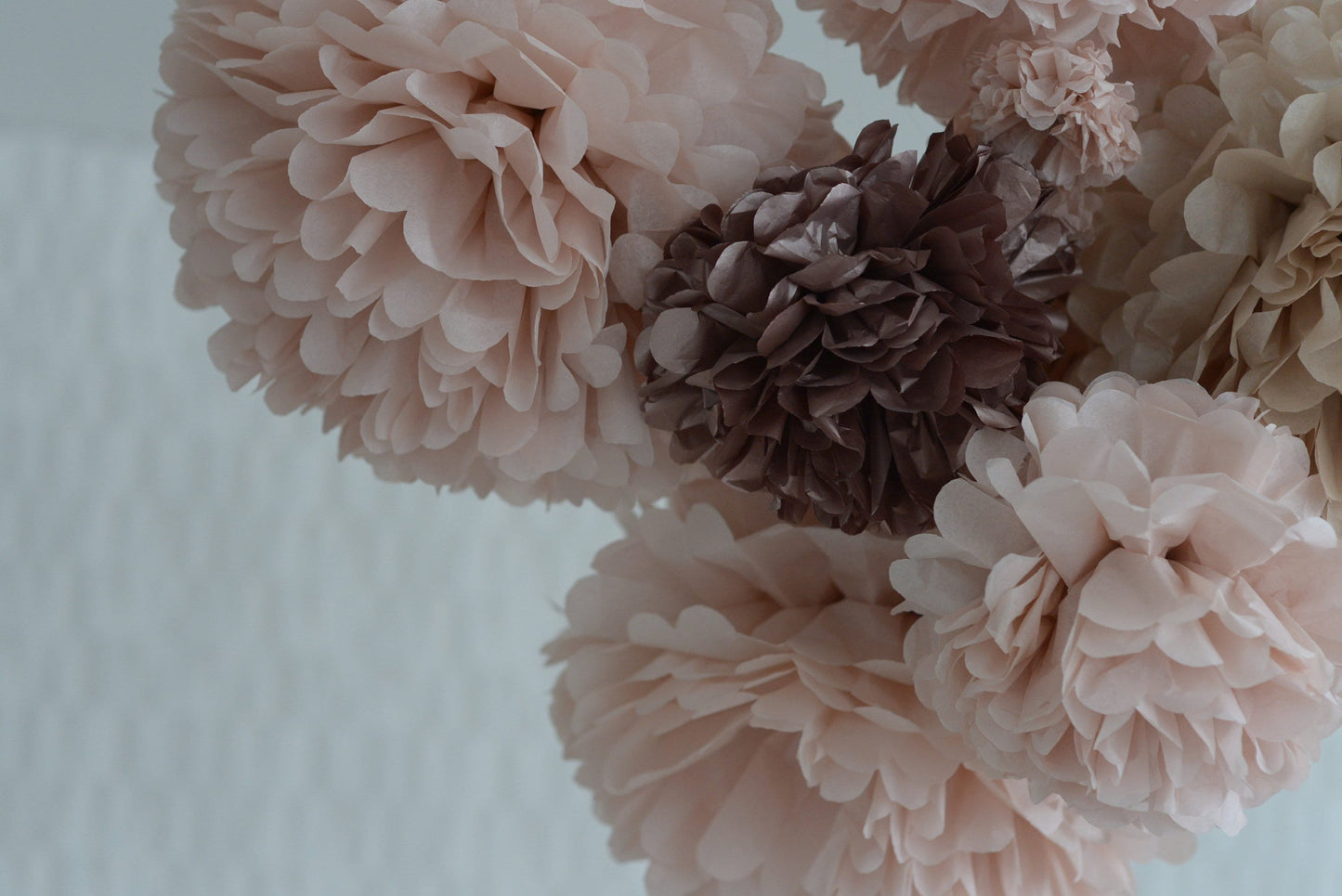 Rose gold and blush paper pom pom set | paper flowers | Wedding decor set | Bridal shower decor