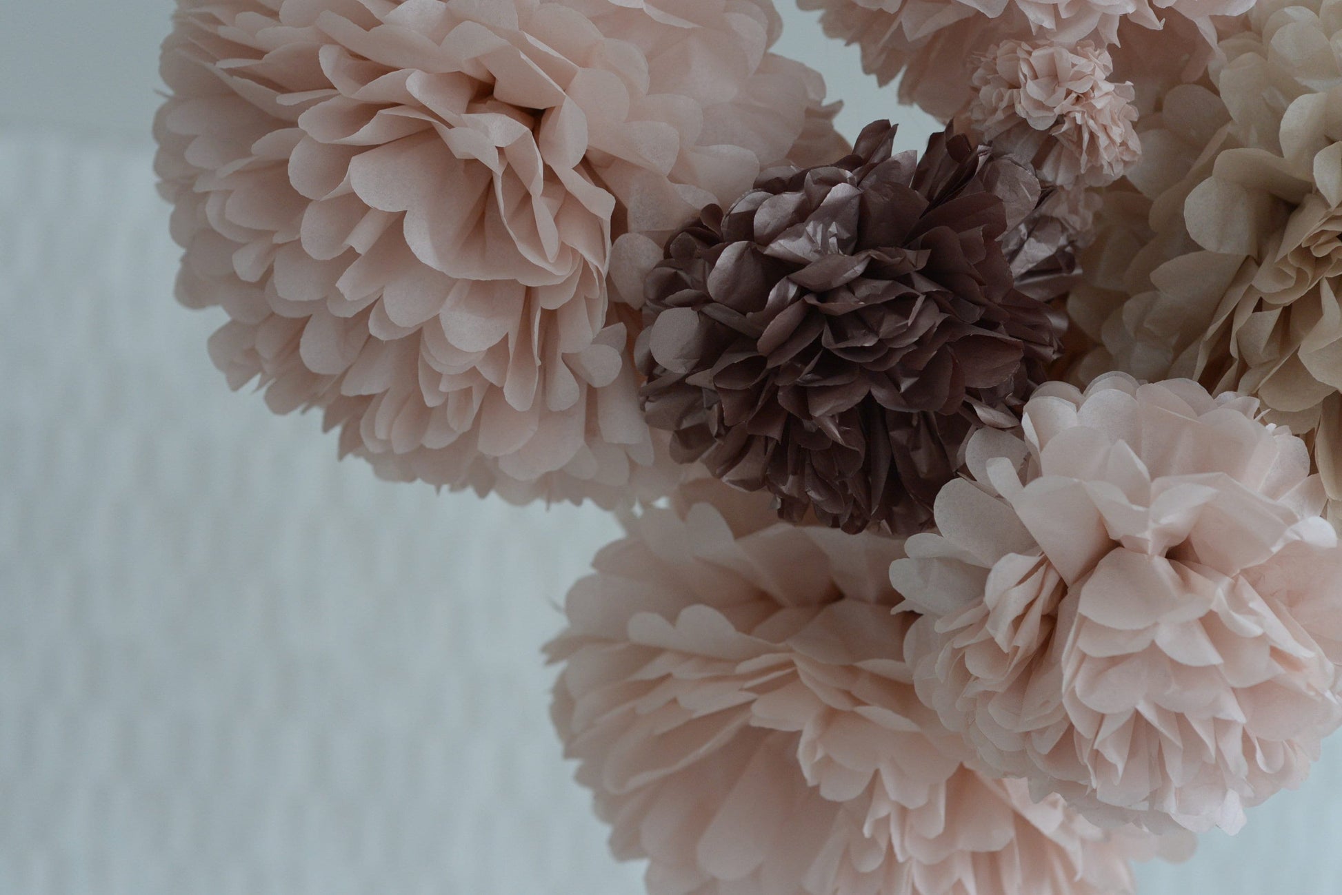 Rose gold and blush paper pom pom set | paper flowers | Wedding decor set | Bridal shower decor