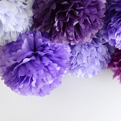 physical All Purple paper pom poms set of 12 Luxurious paper balls purple wedding Paper flowers Birthday party decorations baby shower bridal shower round Decopompoms